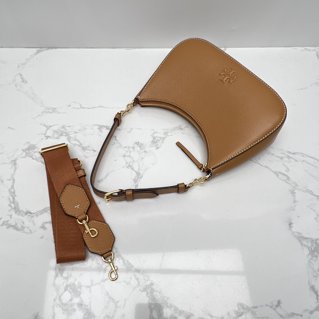 Tory Burch ～TB女包 荔枝纹头层牛皮腋下斜挎包可手提肩带背 搭配两条肩带尺寸23×12x7cm