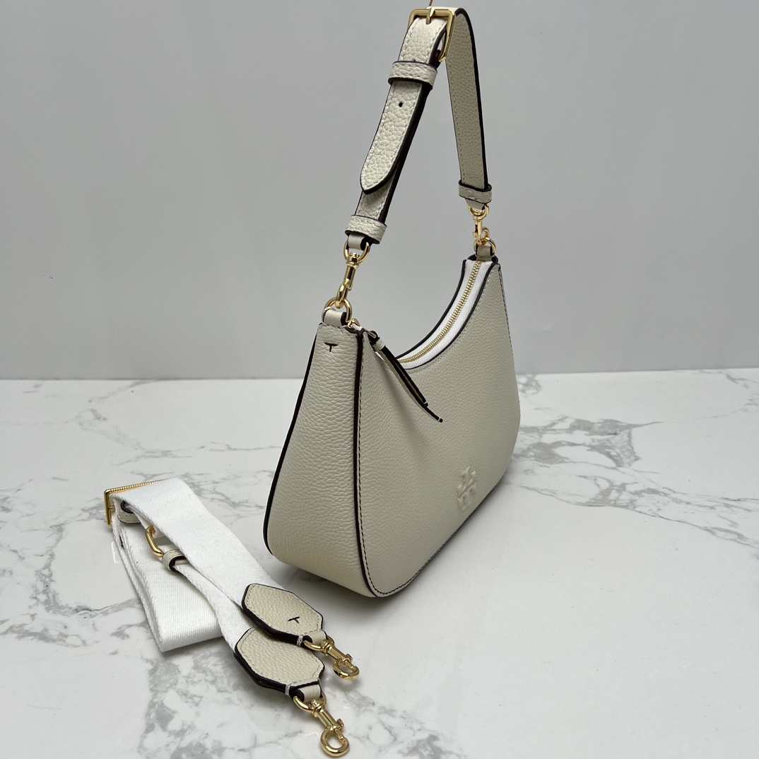 Tory Burch ～TB女包 荔枝纹头层牛皮腋下斜挎包可手提肩带背 搭配两条肩带尺寸23×12x7cm