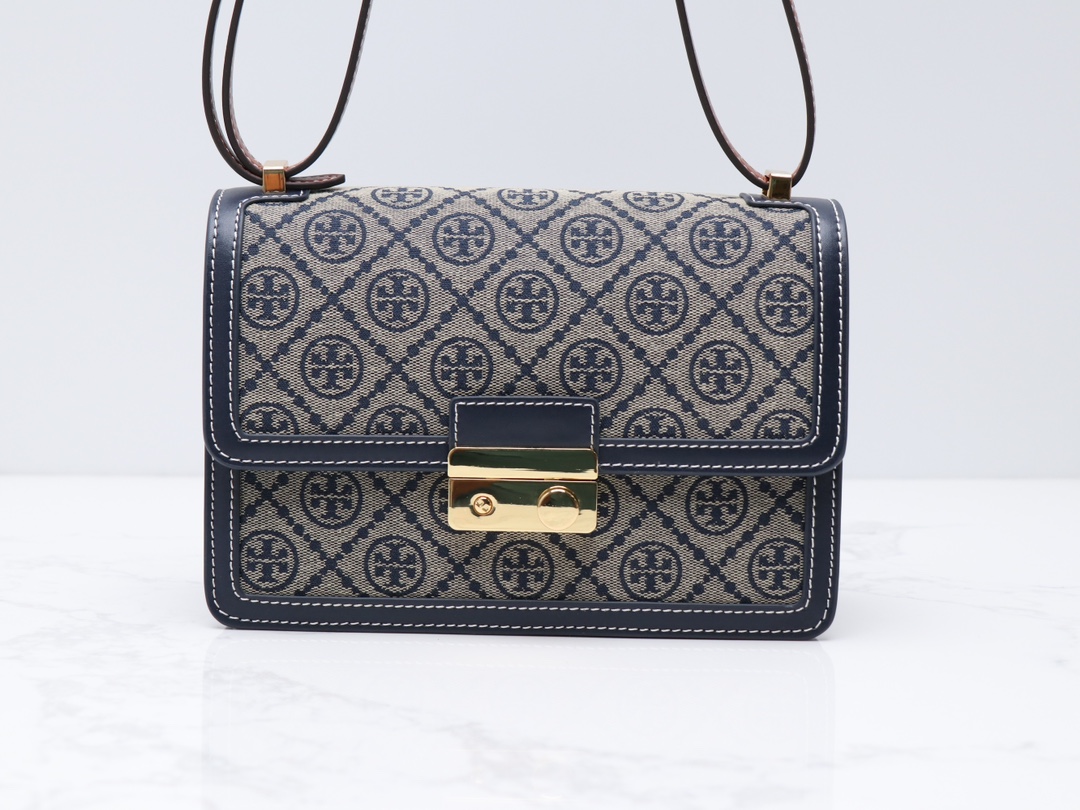Tory Burch ～TB最新款158526 T monogram老花配皮（头层牛皮）