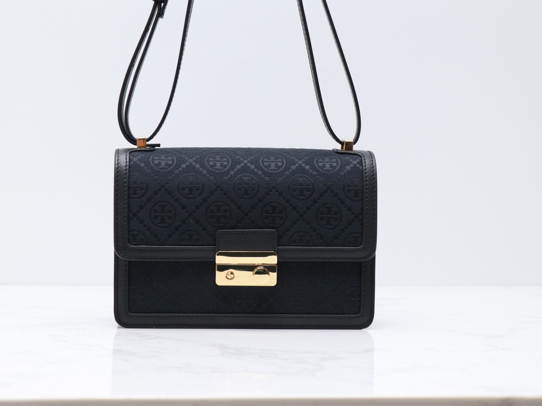 Tory Burch ～TB最新款158526 T monogram老花配皮（头层牛皮）