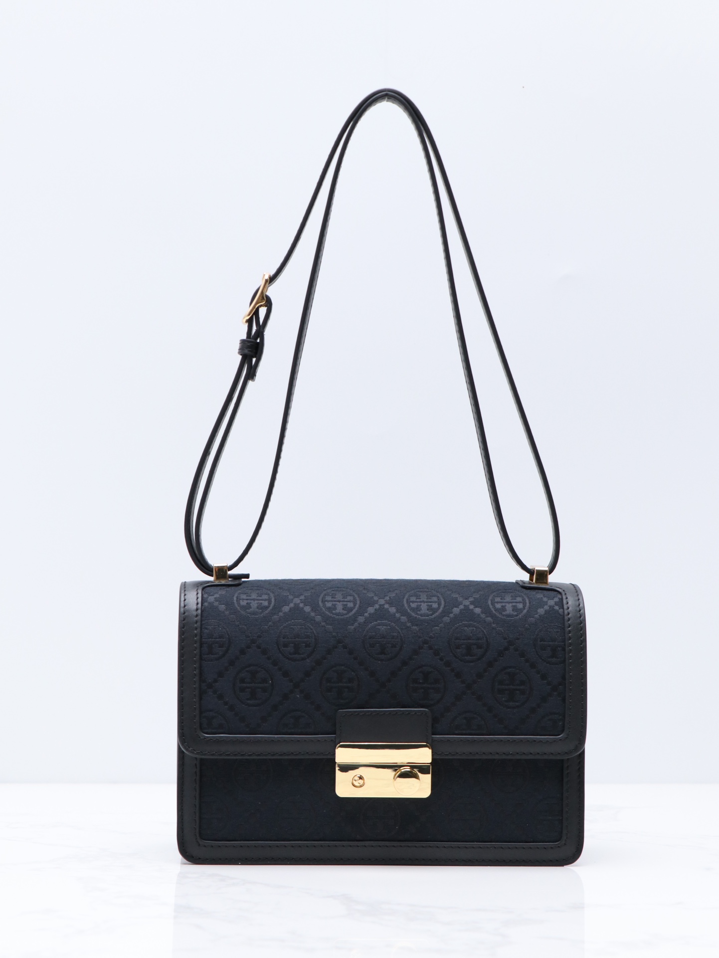 Tory Burch ～TB最新款158526 T monogram老花配皮（头层牛皮）