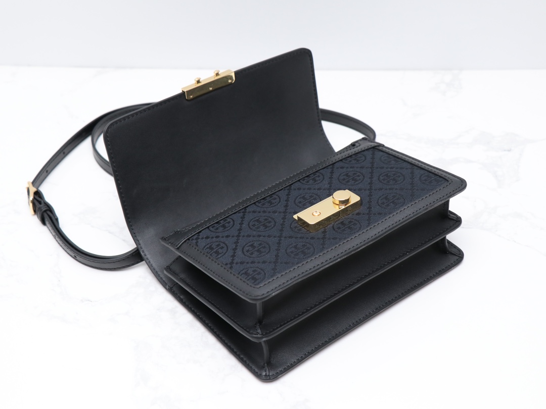 Tory Burch ～TB最新款158526 T monogram老花配皮（头层牛皮）