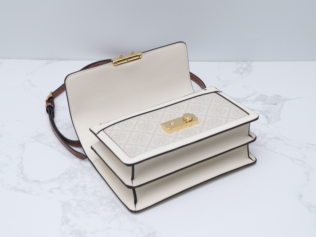 Tory Burch ～TB最新款158526 T monogram老花配皮（头层牛皮）