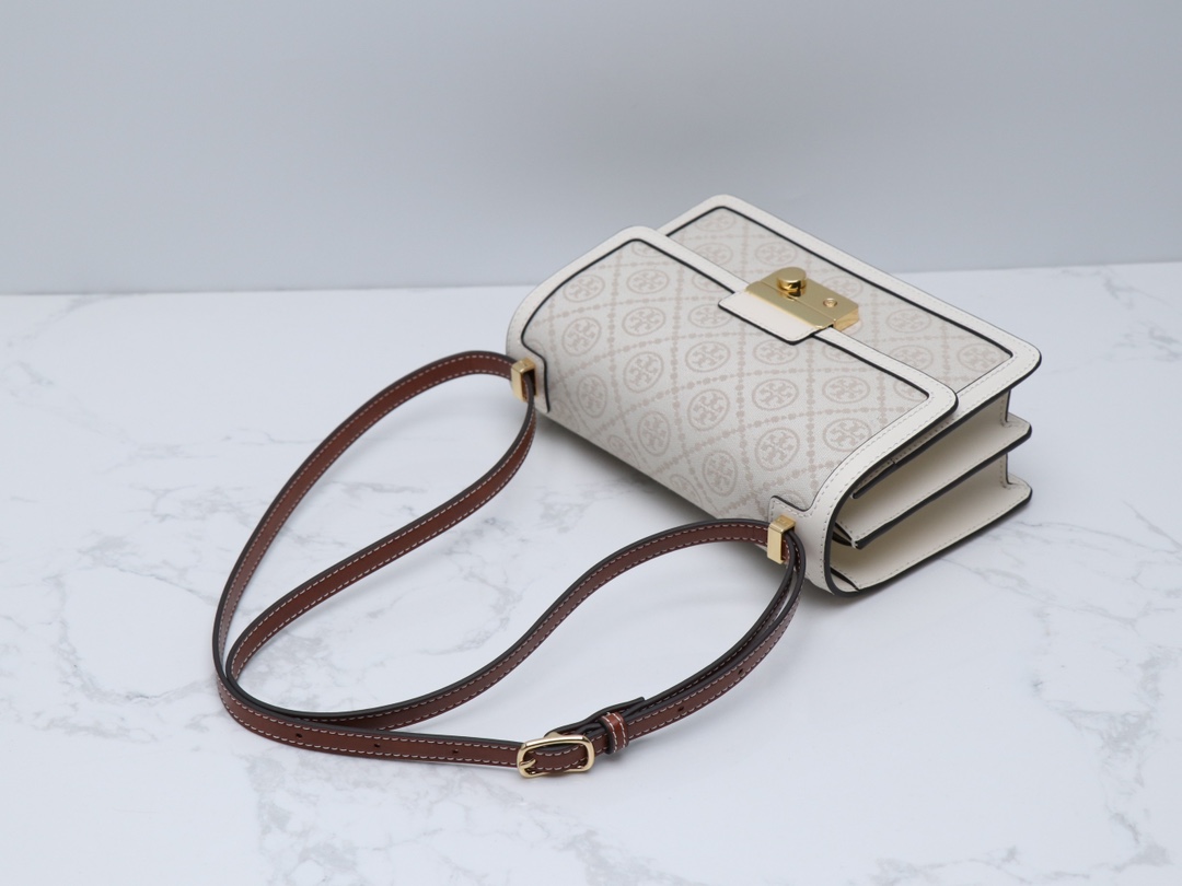 Tory Burch ～TB最新款158526 T monogram老花配皮（头层牛皮）