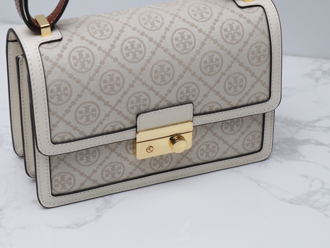 Tory Burch ～TB最新款158526 T monogram老花配皮（头层牛皮）