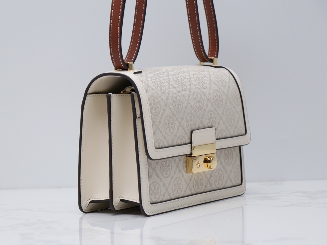 Tory Burch ～TB最新款158526 T monogram老花配皮（头层牛皮）