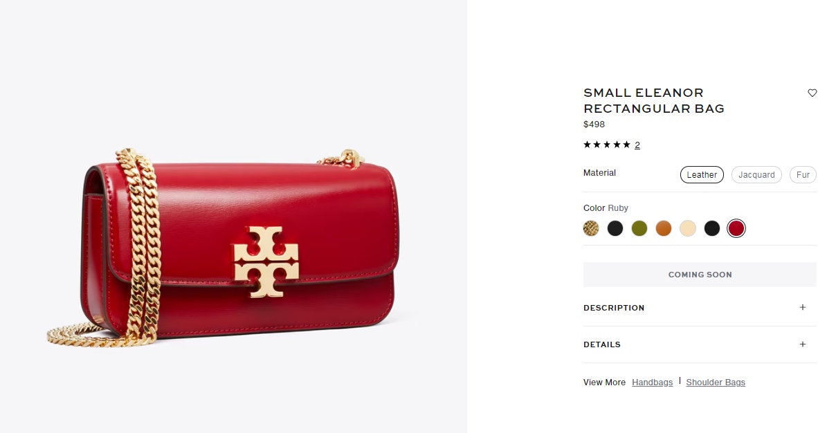 Tory Burch ～TB Eleanor新款迷你豆腐包 新版本 可调节肩带 纳帕牛皮面料 柔软舒适