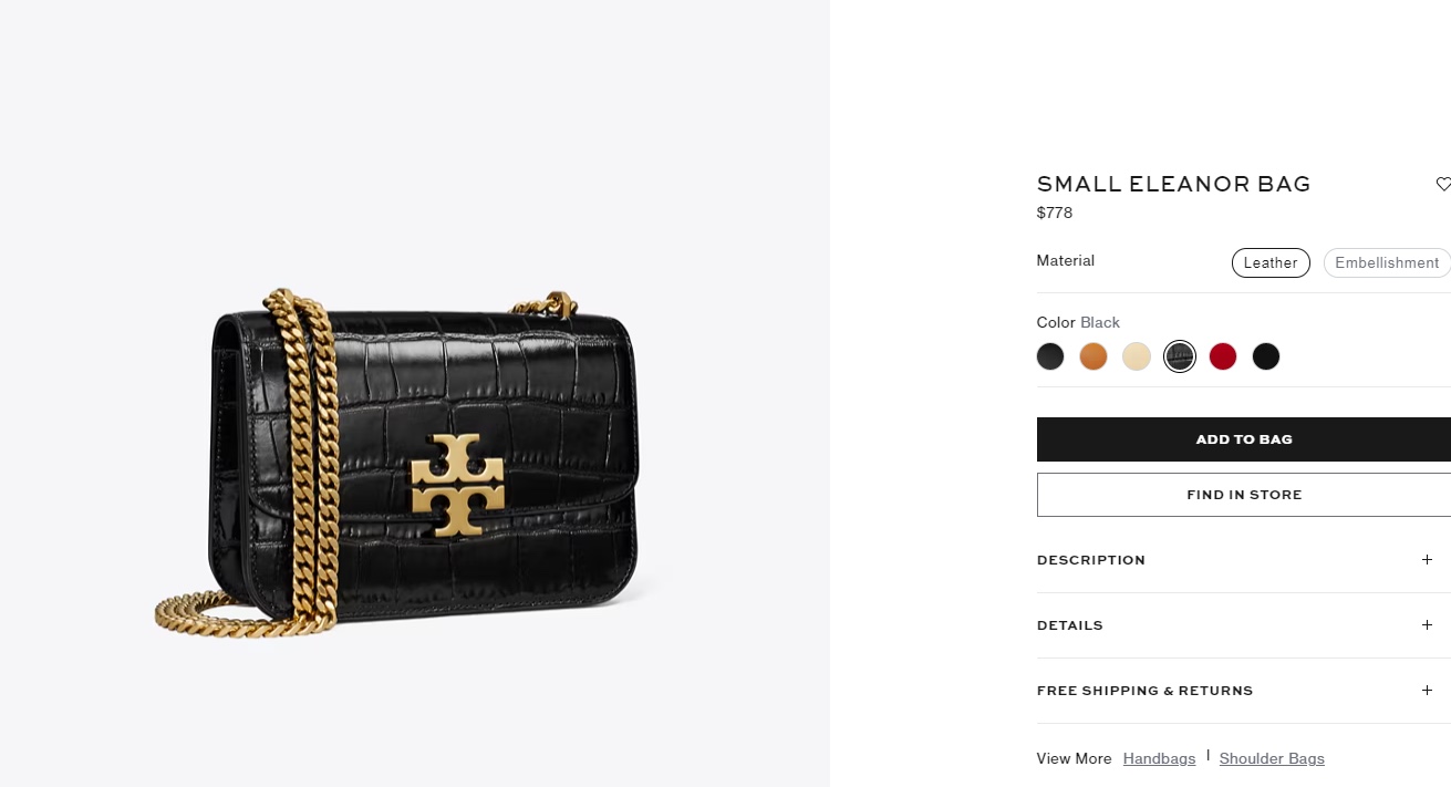 Tory Burch ～ Tory Burch ELEANOR系列 豆腐包 鳄鱼纹牛皮小金砖链条包 标志性双T五金logo