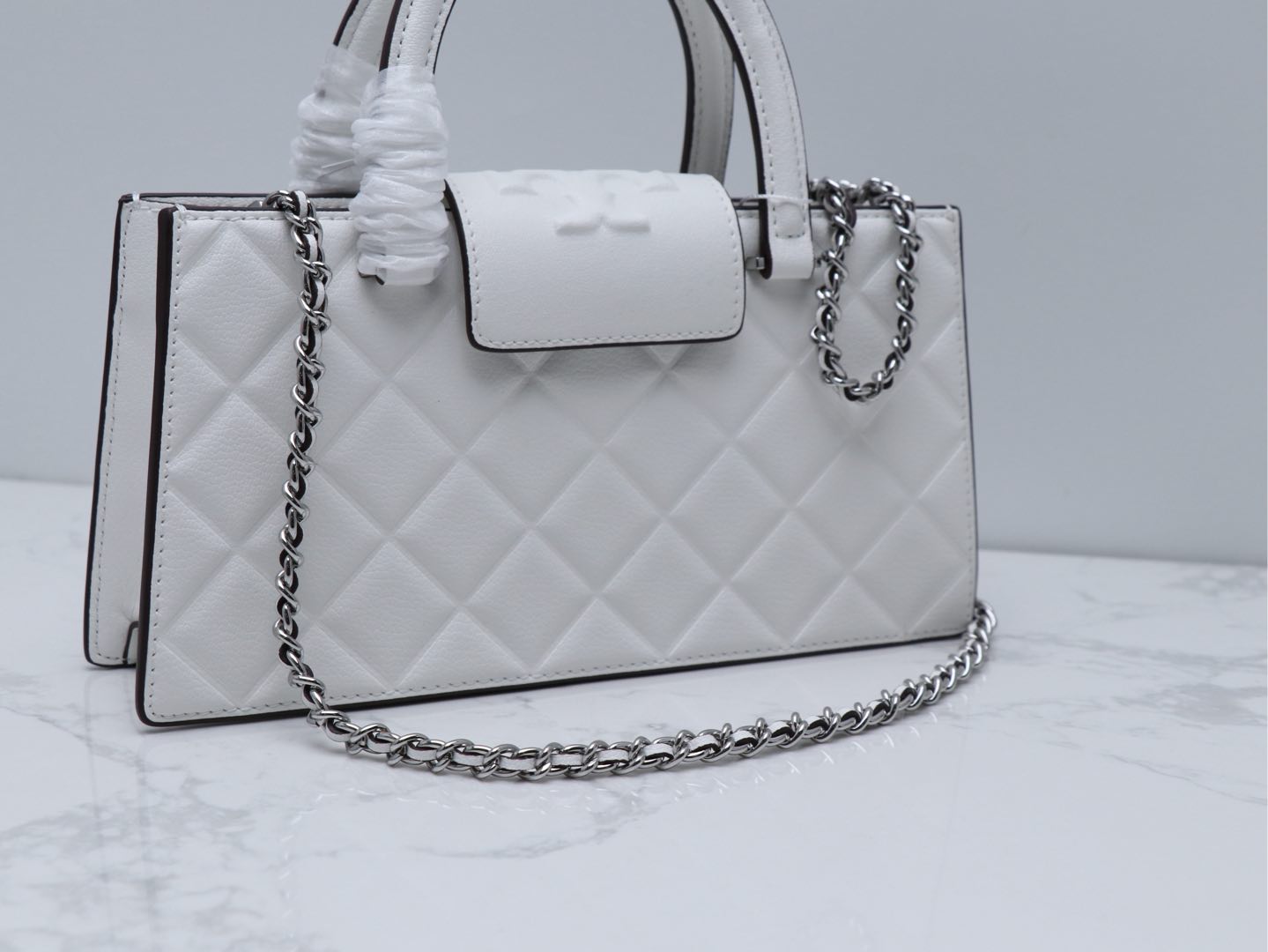 Tory Burch ～Tory brunch 压菱格链条包 牛皮高级质感通勤百搭手提单肩斜挎 定型包