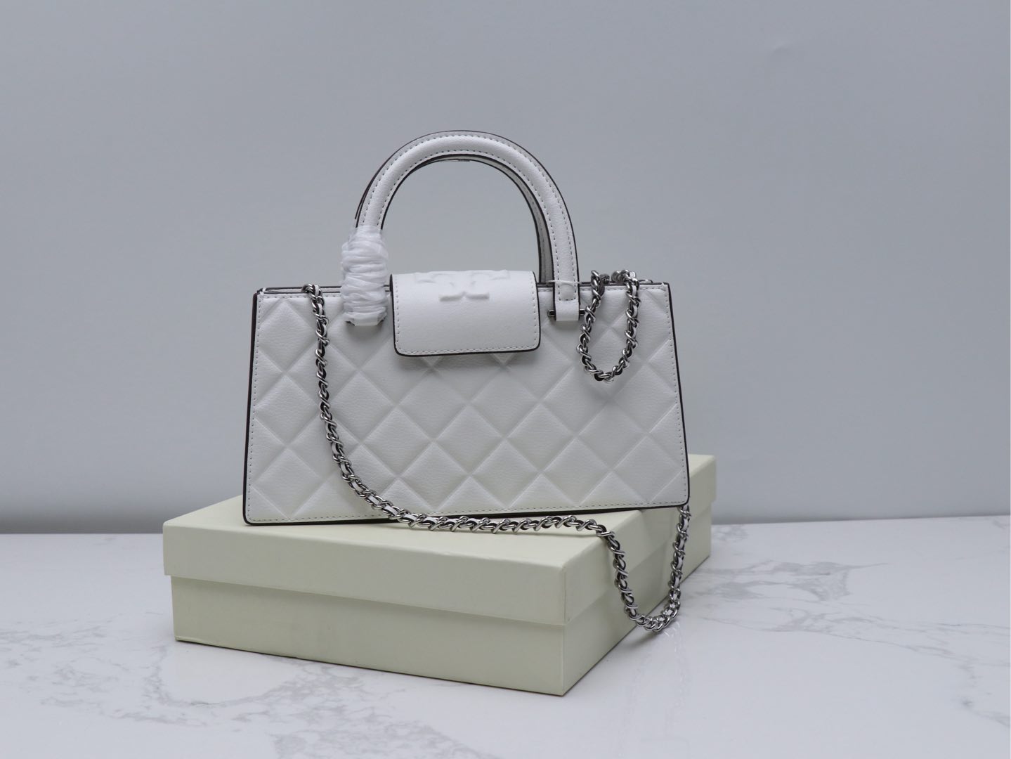 Tory Burch ～Tory brunch 压菱格链条包 牛皮高级质感通勤百搭手提单肩斜挎 定型包