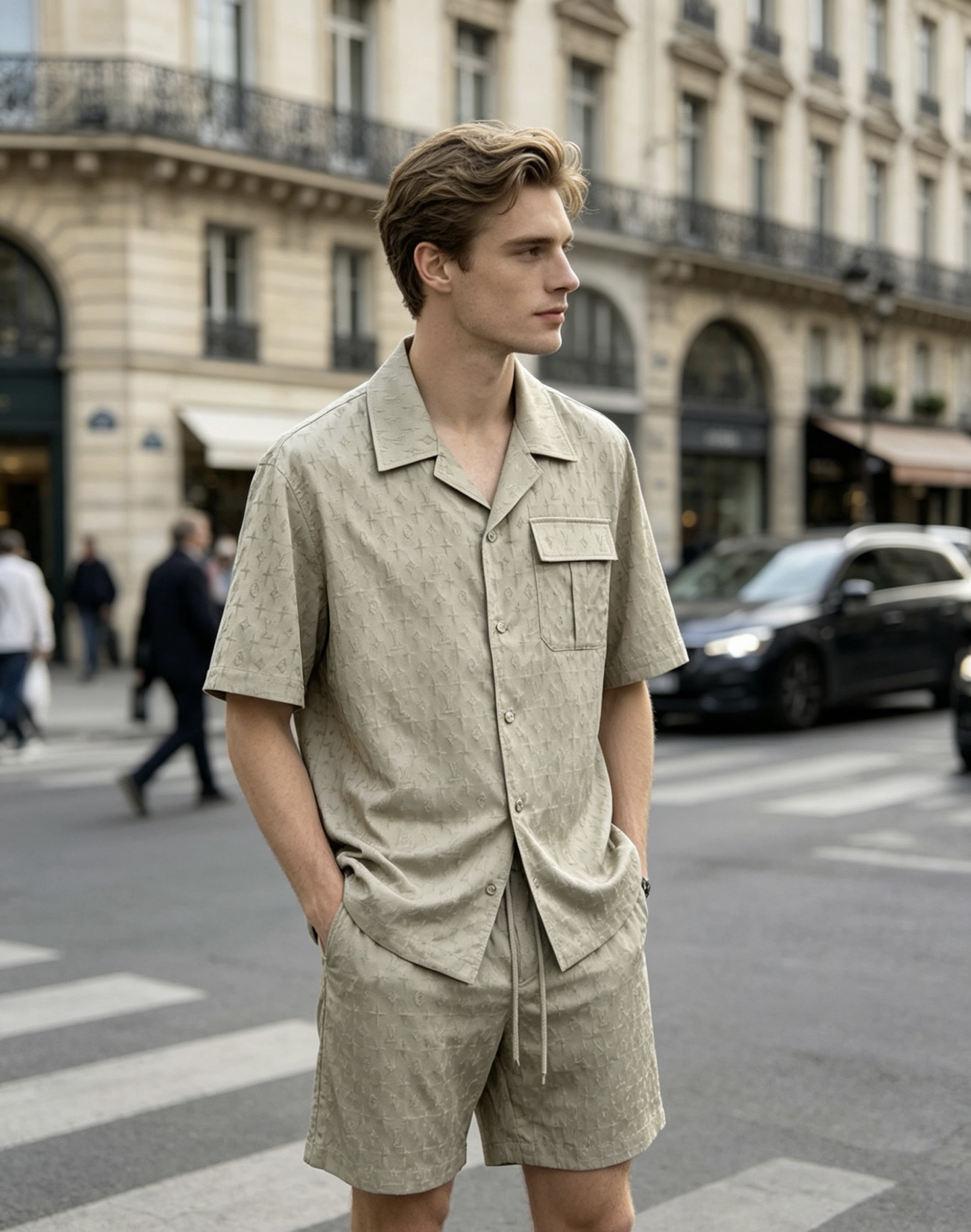 NO:849327,In the soft light, LV's presbyopic suit has a cool atmosphere. The textured fabric sways with the movement, and the low-key embossing is looming under the light, hiding the brand's recognition just right. There is no deliberate shape, but it has a calm and noble air. This is the relaxed style of LV.,, louis vuitton,19860909在柔光里,LV老花套装自带清冷氛围感. 肌理面料随着动作轻晃,低调压纹在光线下若隐若现,把品牌的辨识度藏得恰到好处. 没有刻意的造型,却自带从容贵气,这就是LV的松弛格调.,,louis vuitton,,Men's clothing