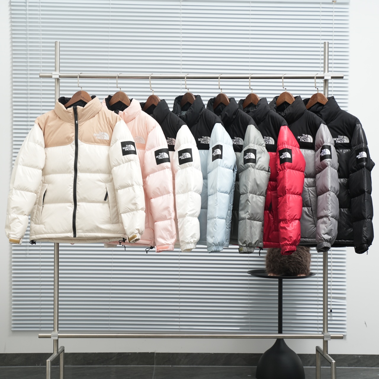 The North Face Down Jacket, Large Checkered Sleeve Logo, Multiple Colors