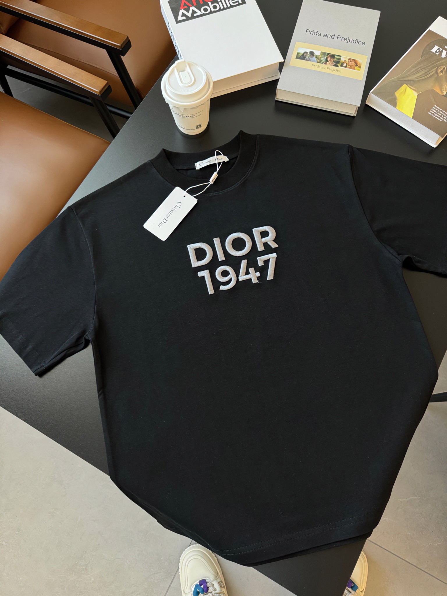 Dior ✨ 2024 principios de primavera nueva camiseta de manga corta bordada con cuello redondo, puro algodón 280 gramos, …