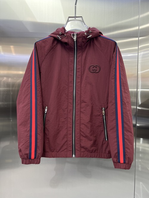 Gucci Autumn Double-Sided Jacket with Striped Detail in Burgundy 1 Gucci Autumn Double-Sided Jacket with Striped Detail in Burgundy