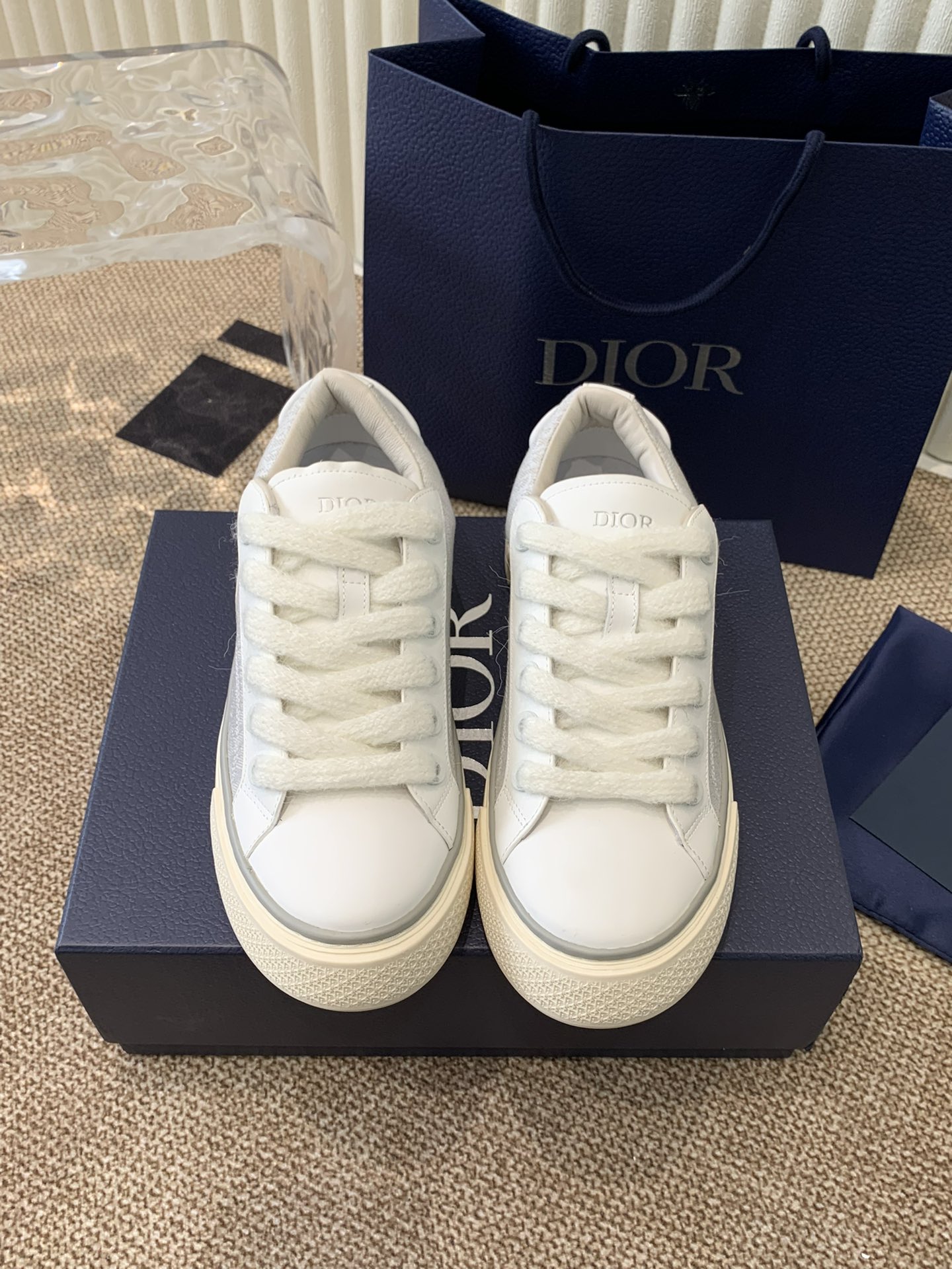 Dior Skateboard Shoes Grey Unisex Calfskin Canvas Cowhide TPU Diamond Casual