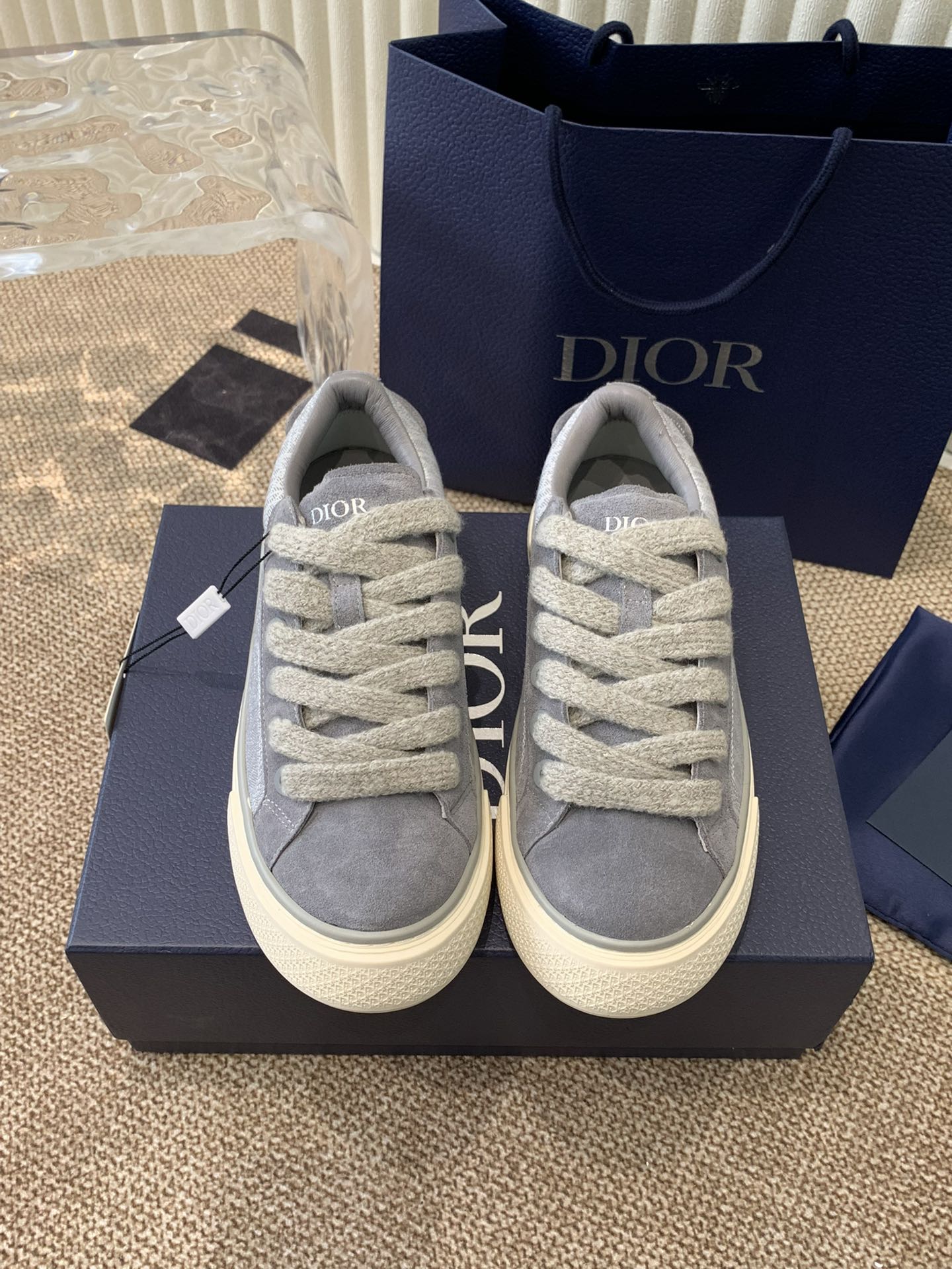 Dior Skateboard Shoes Grey Unisex Calfskin Canvas Cowhide TPU Diamond Casual