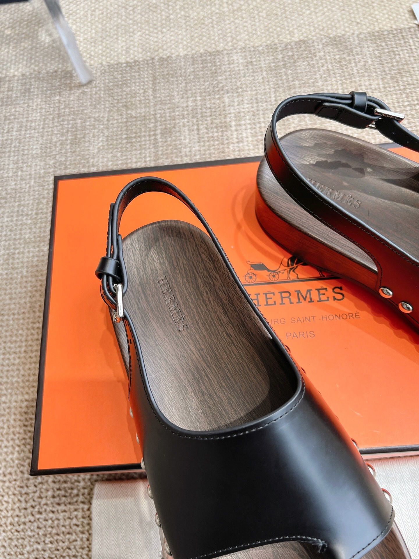 Hermès 280 Hermes爱马仕二舅鞋h型厚底木底凉鞋拖鞋‼