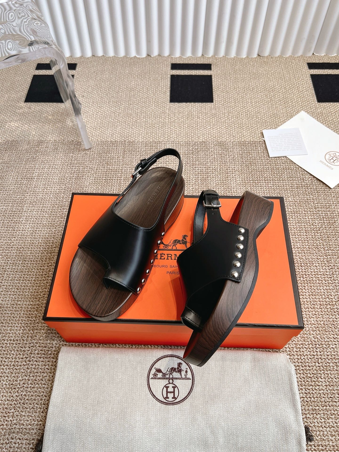 Hermès 280 Hermes爱马仕二舅鞋h型厚底木底凉鞋拖鞋‼