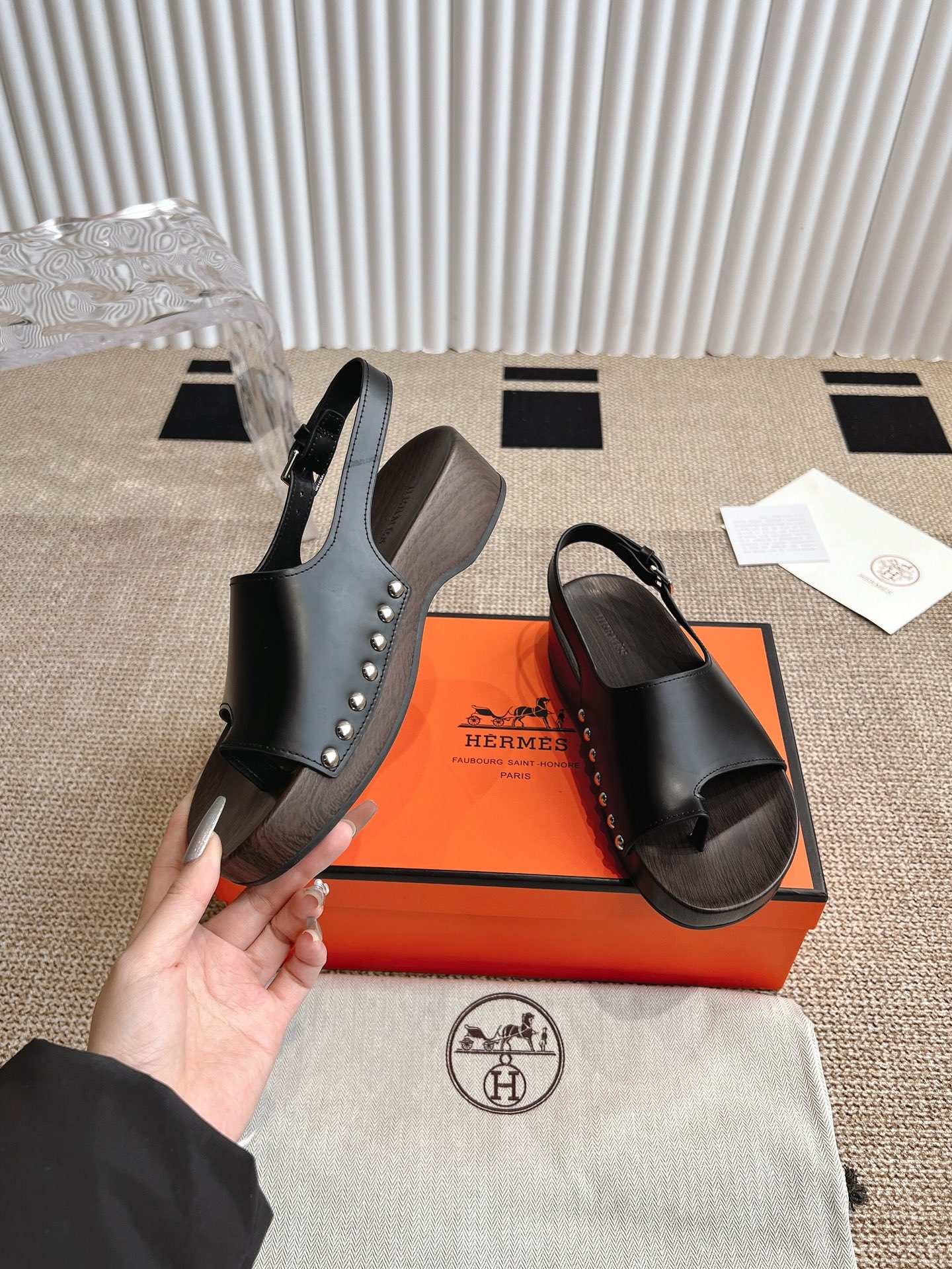 Hermès 280 Hermes爱马仕二舅鞋h型厚底木底凉鞋拖鞋‼