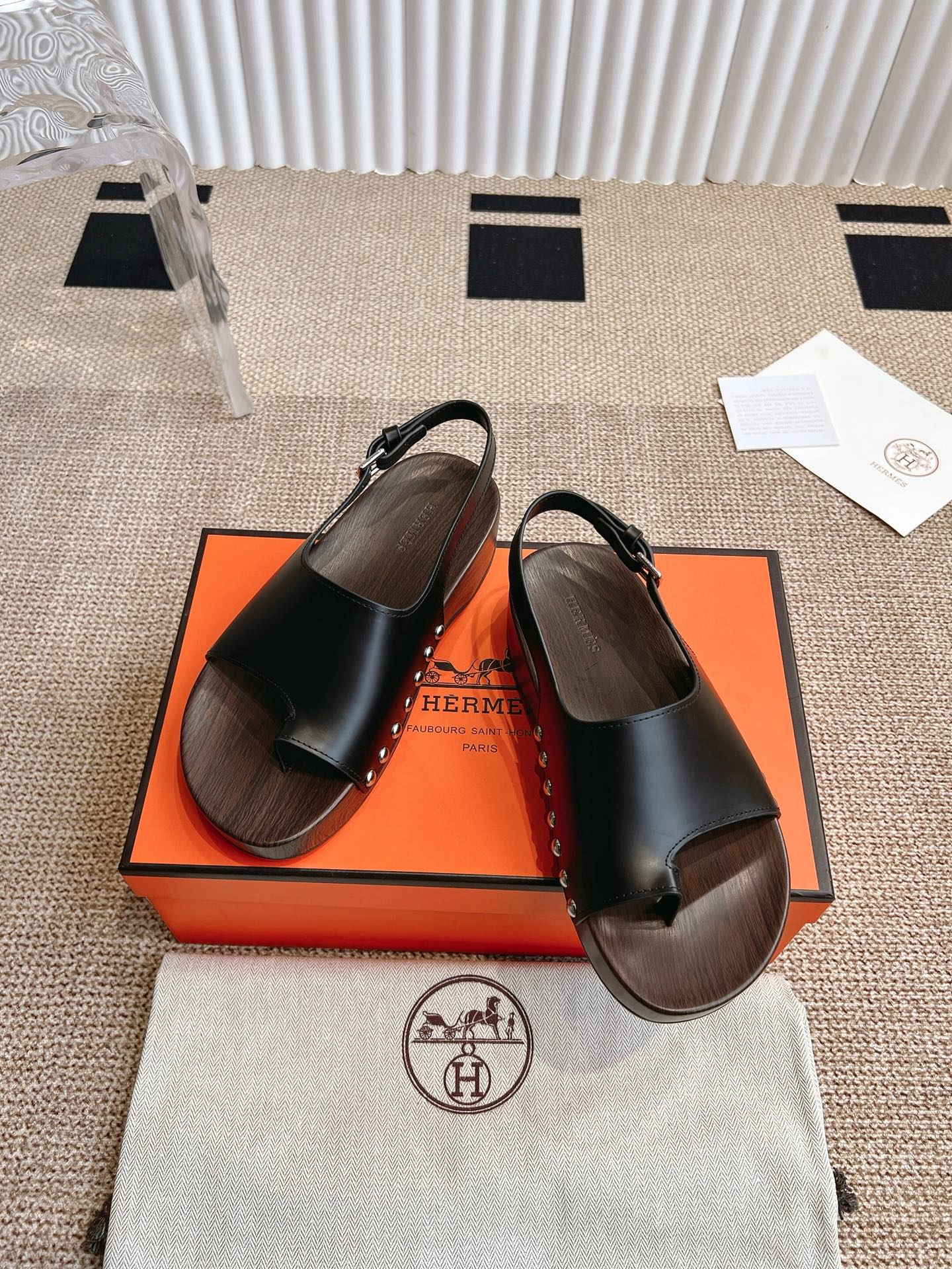 Hermès 280 Hermes爱马仕二舅鞋h型厚底木底凉鞋拖鞋‼