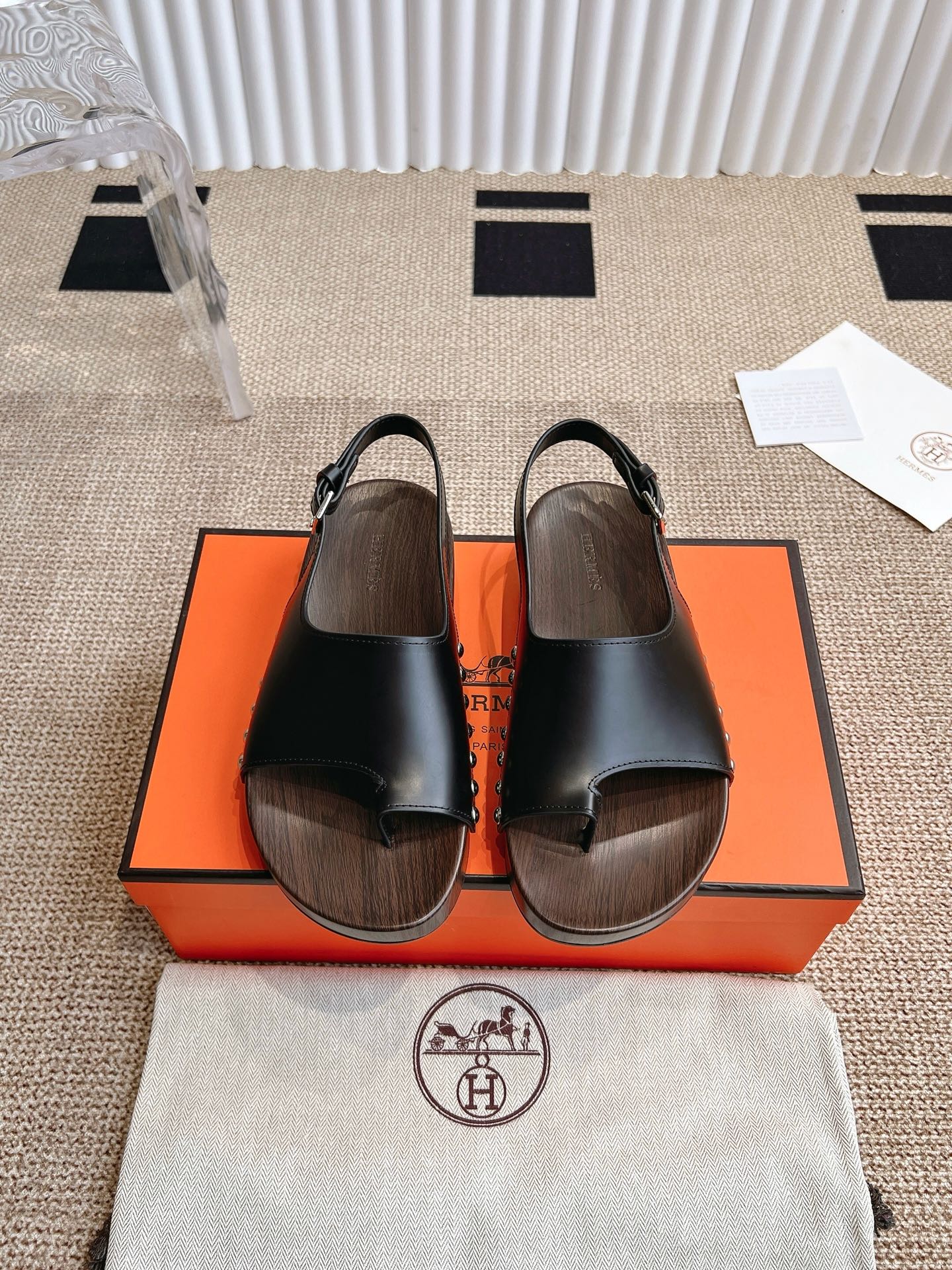 Hermès 280 Hermes爱马仕二舅鞋h型厚底木底凉鞋拖鞋‼