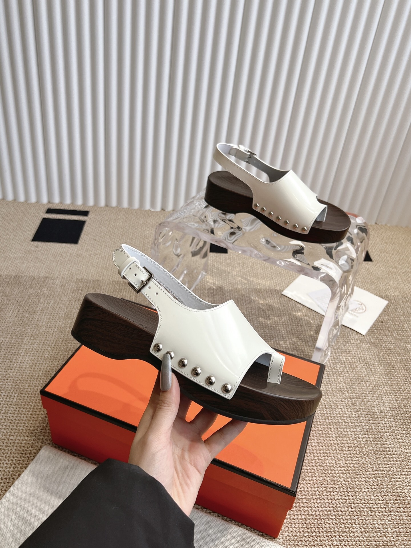 Hermès 280 Hermes爱马仕二舅鞋h型厚底木底凉鞋拖鞋‼