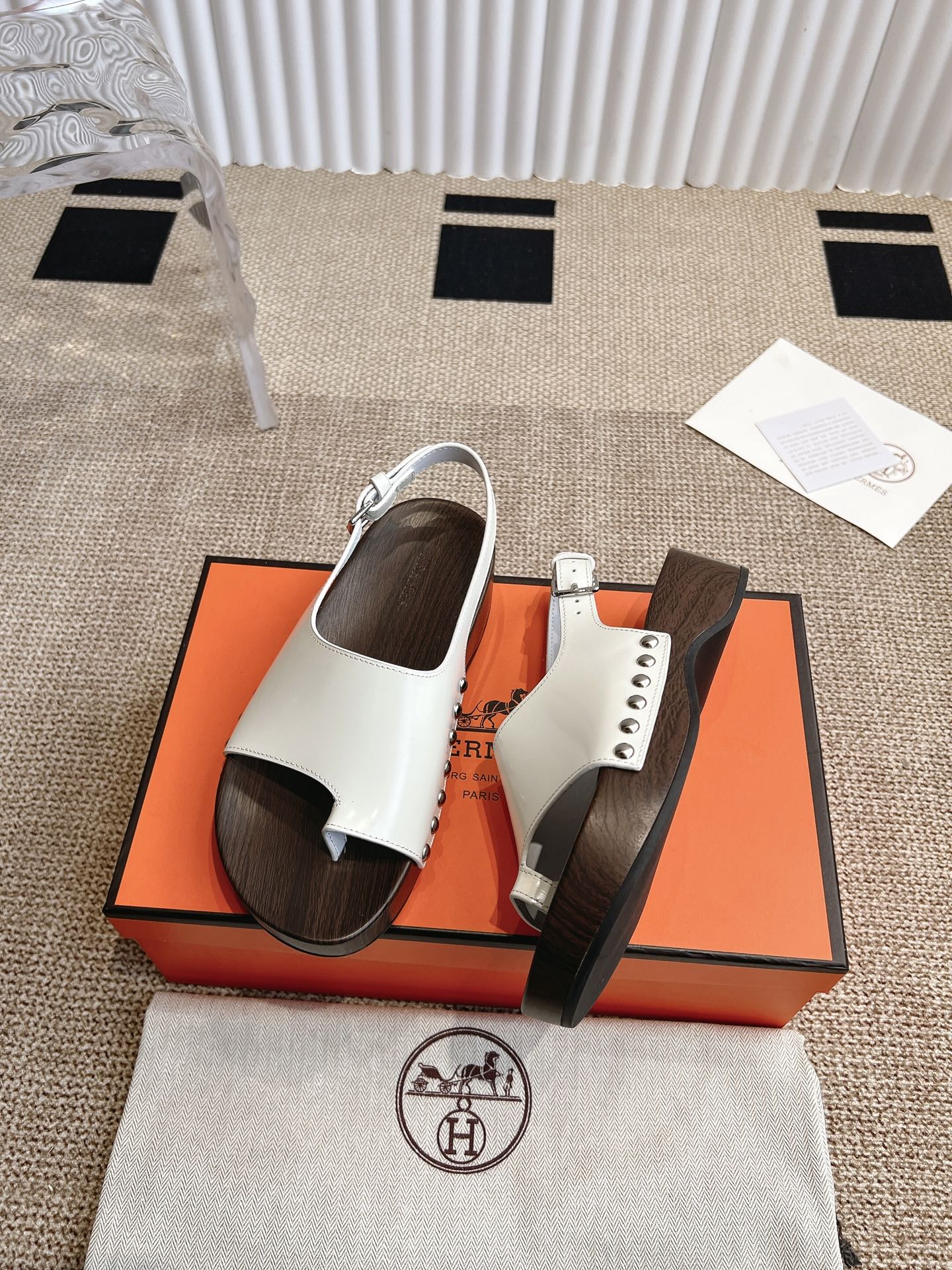 Hermès 280 Hermes爱马仕二舅鞋h型厚底木底凉鞋拖鞋‼