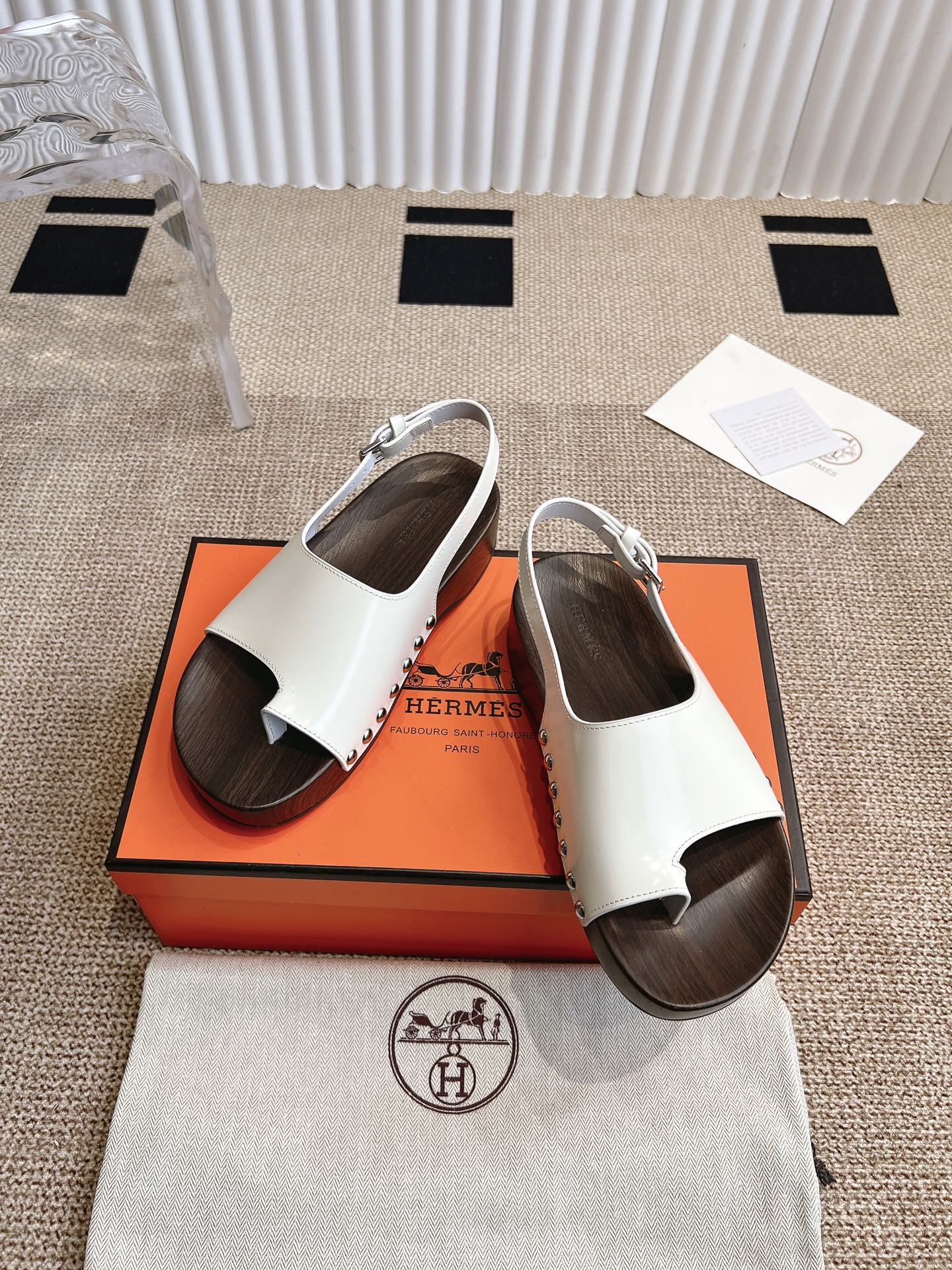 Hermès 280 Hermes爱马仕二舅鞋h型厚底木底凉鞋拖鞋‼