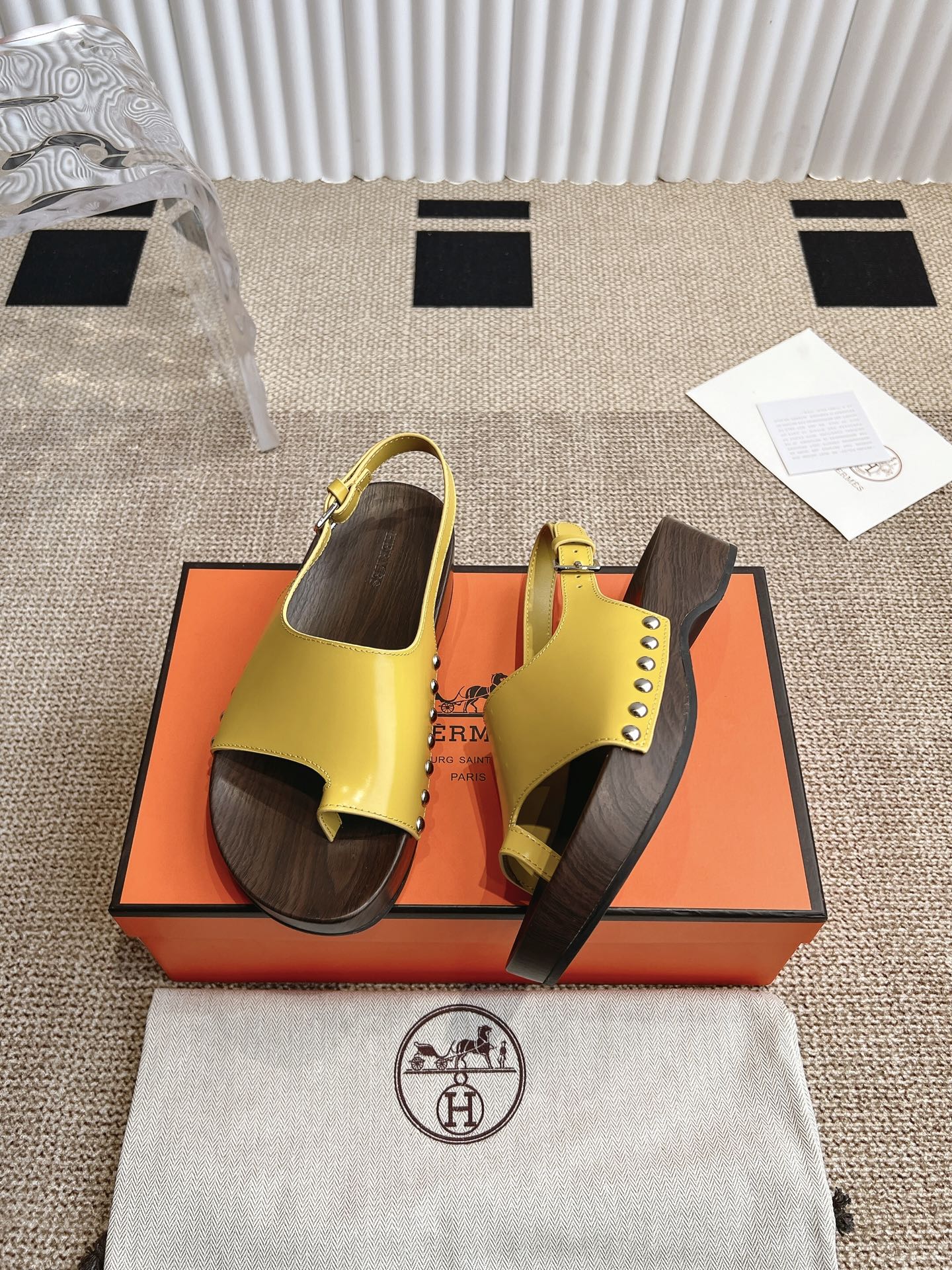 Hermès 280 Hermes爱马仕二舅鞋h型厚底木底凉鞋拖鞋‼