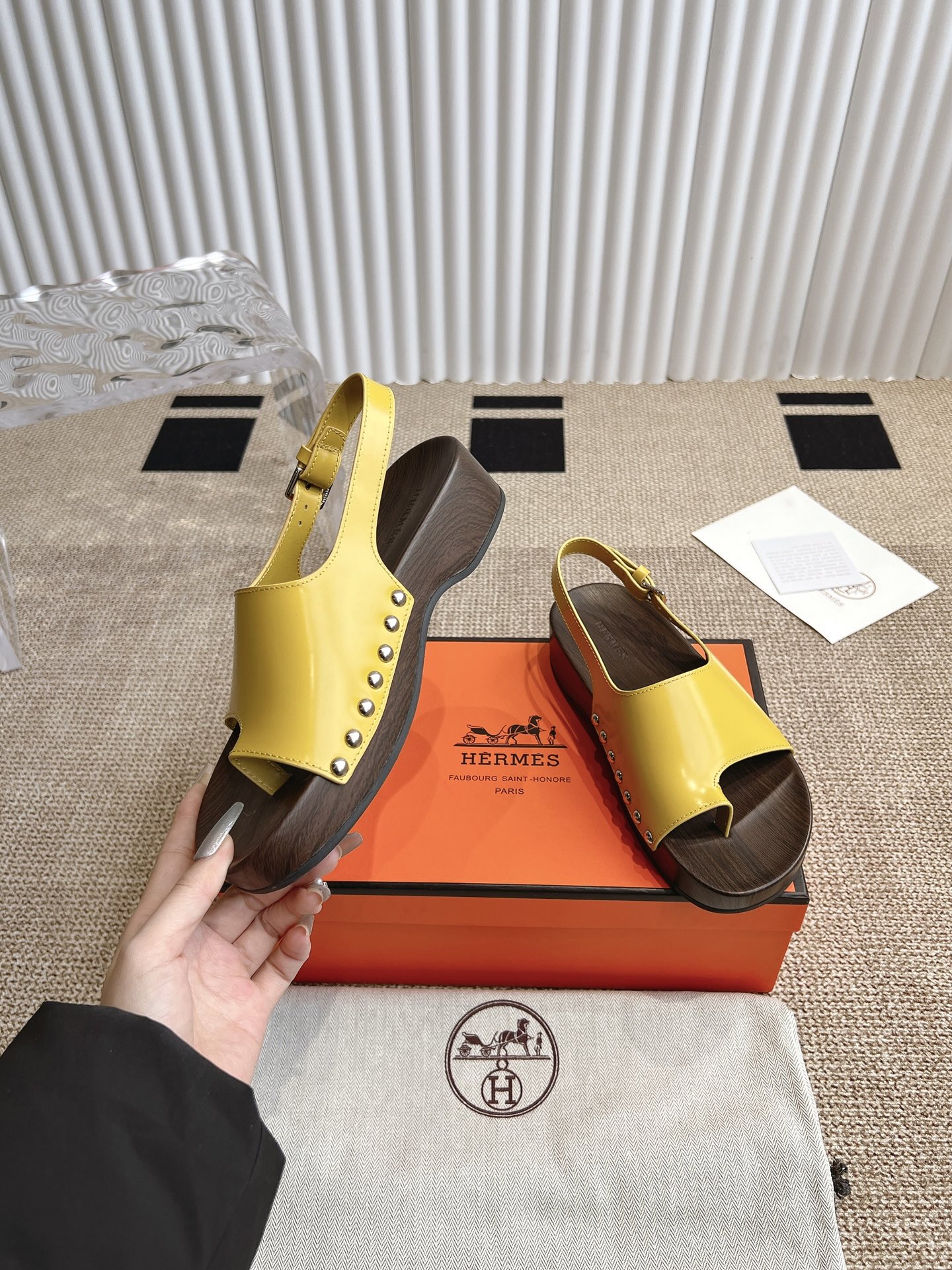 Hermès 280 Hermes爱马仕二舅鞋h型厚底木底凉鞋拖鞋‼