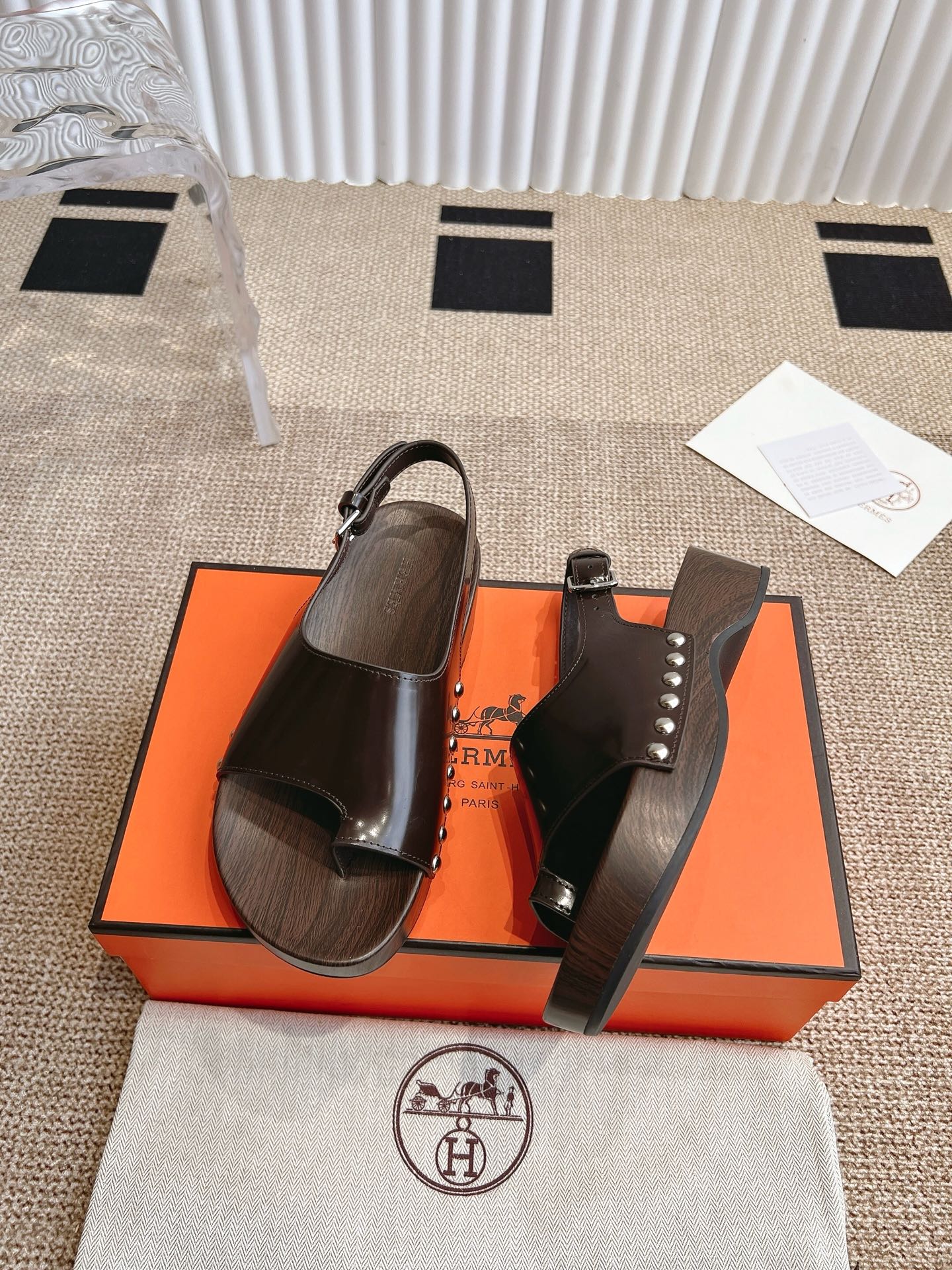 Hermès 280 Hermes爱马仕二舅鞋h型厚底木底凉鞋拖鞋‼