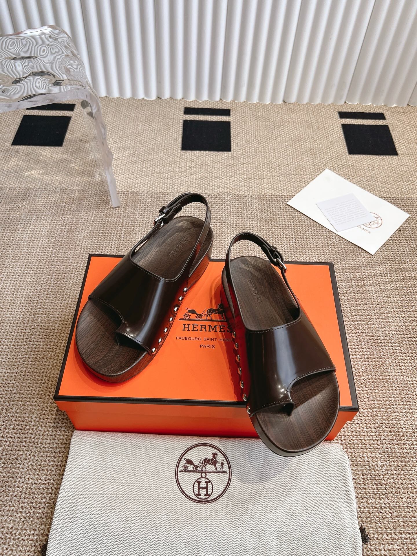Hermès 280 Hermes爱马仕二舅鞋h型厚底木底凉鞋拖鞋‼