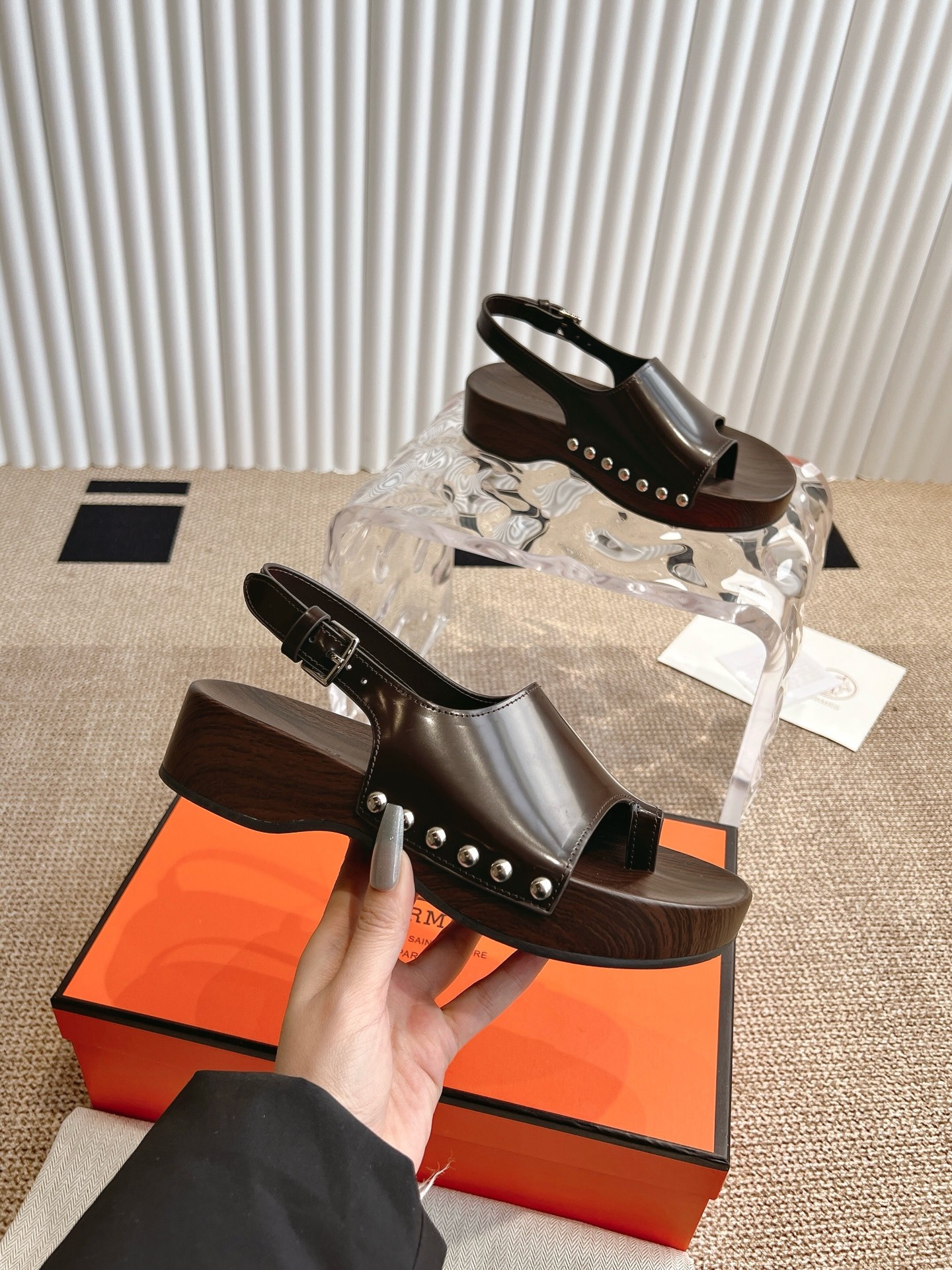 Hermès 280 Hermes爱马仕二舅鞋h型厚底木底凉鞋拖鞋‼