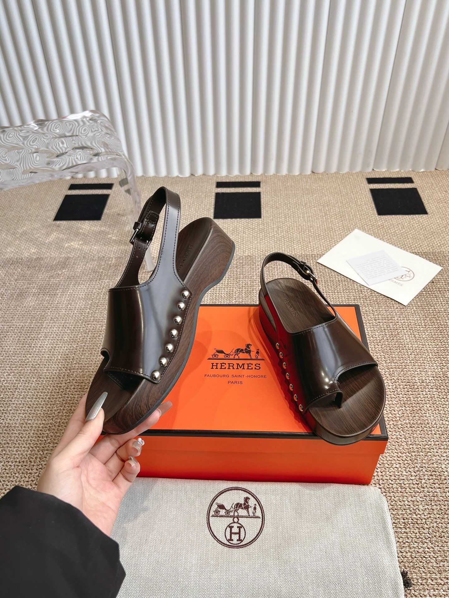 Hermès 280 Hermes爱马仕二舅鞋h型厚底木底凉鞋拖鞋‼