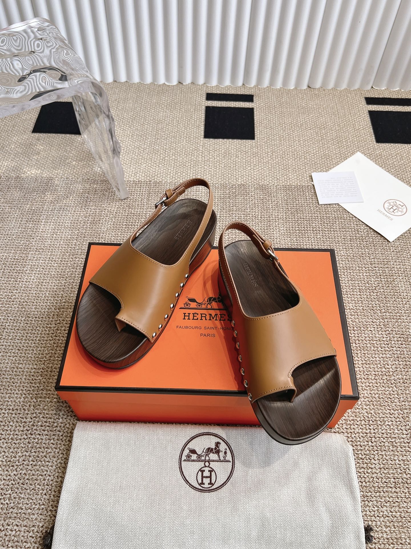 Hermès 280 Hermes爱马仕二舅鞋h型厚底木底凉鞋拖鞋‼