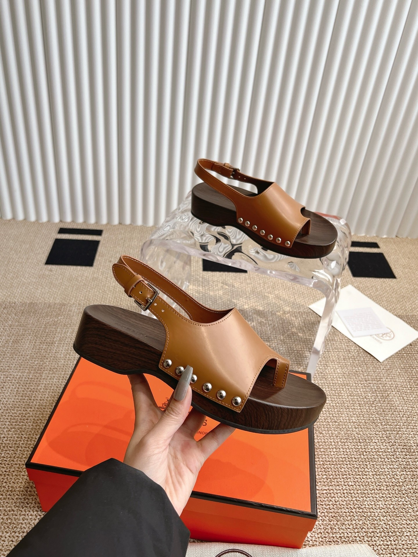 Hermès 280 Hermes爱马仕二舅鞋h型厚底木底凉鞋拖鞋‼