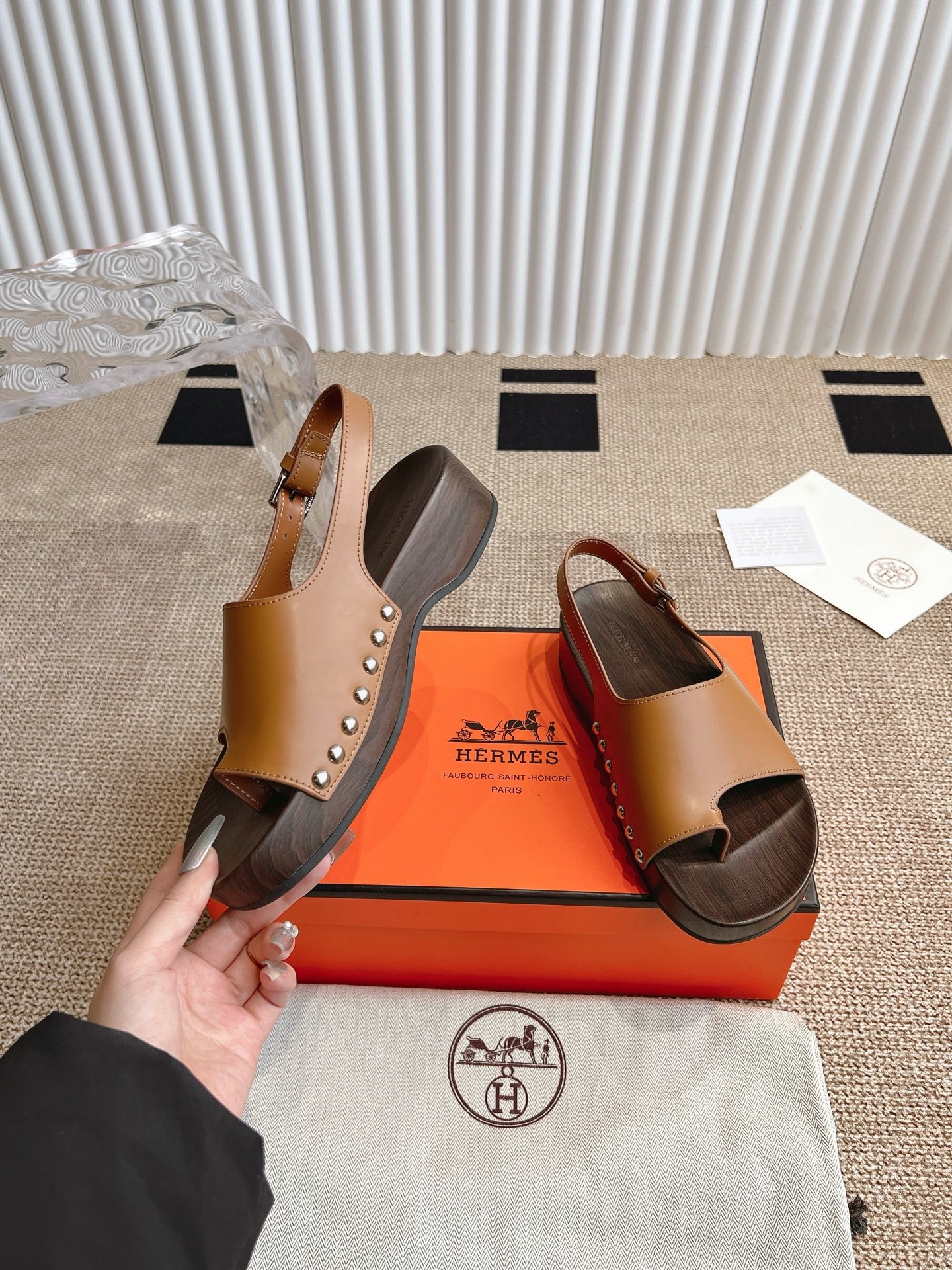 Hermès 280 Hermes爱马仕二舅鞋h型厚底木底凉鞋拖鞋‼