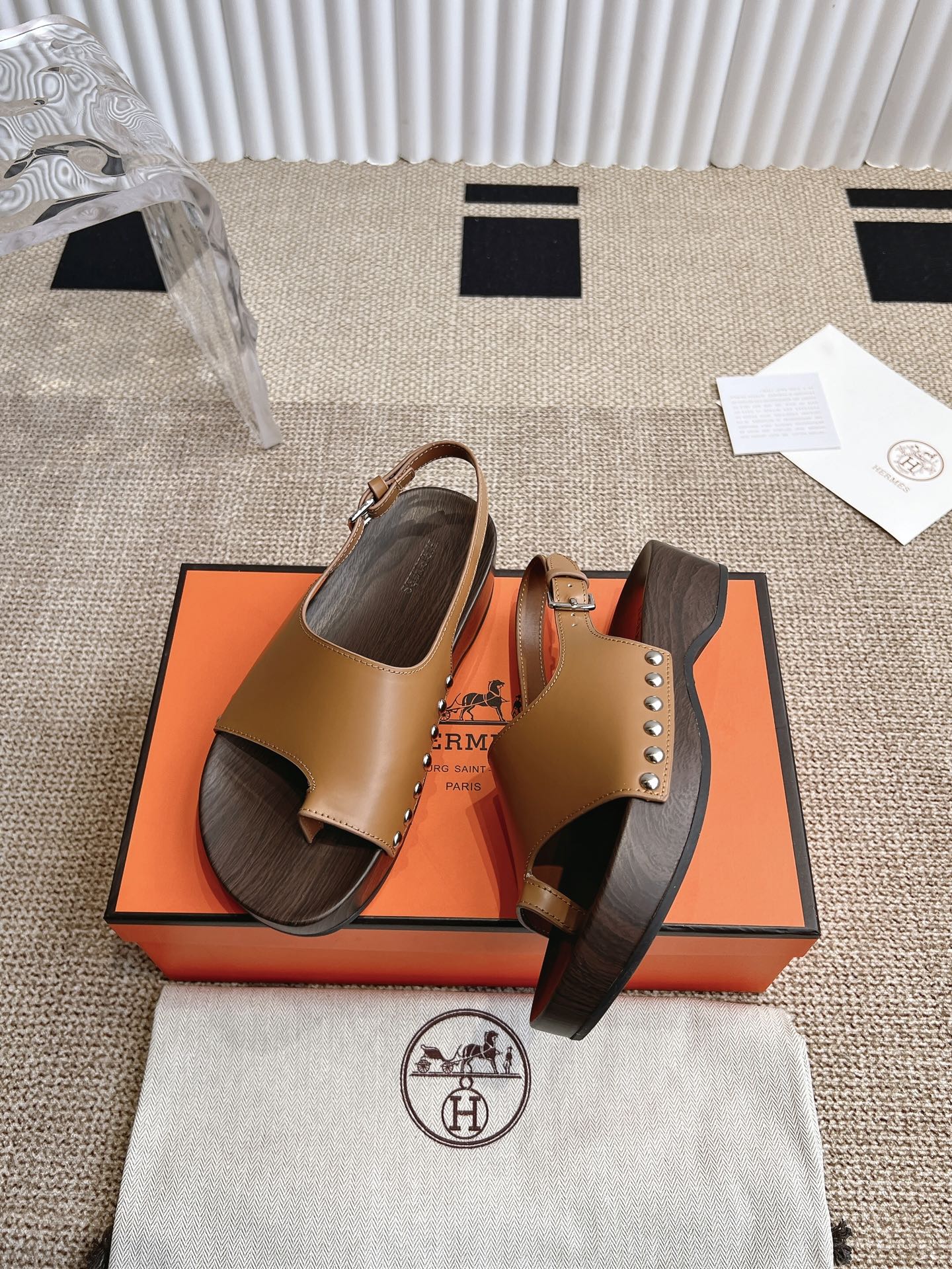 Hermès 280 Hermes爱马仕二舅鞋h型厚底木底凉鞋拖鞋‼