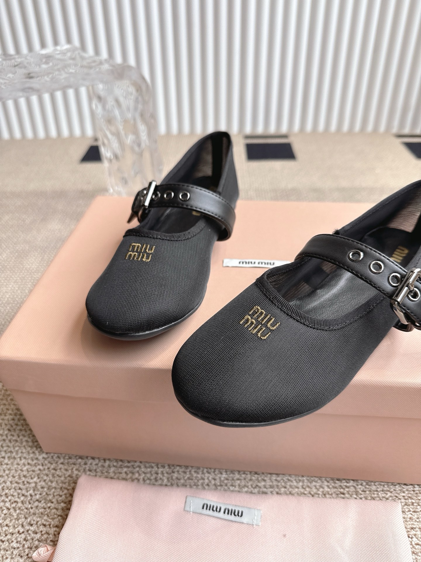 Miu Miu Women's Black Mesh Ballerina Flats with Strap and Buckle 9 i1746416170169 1975 0 7