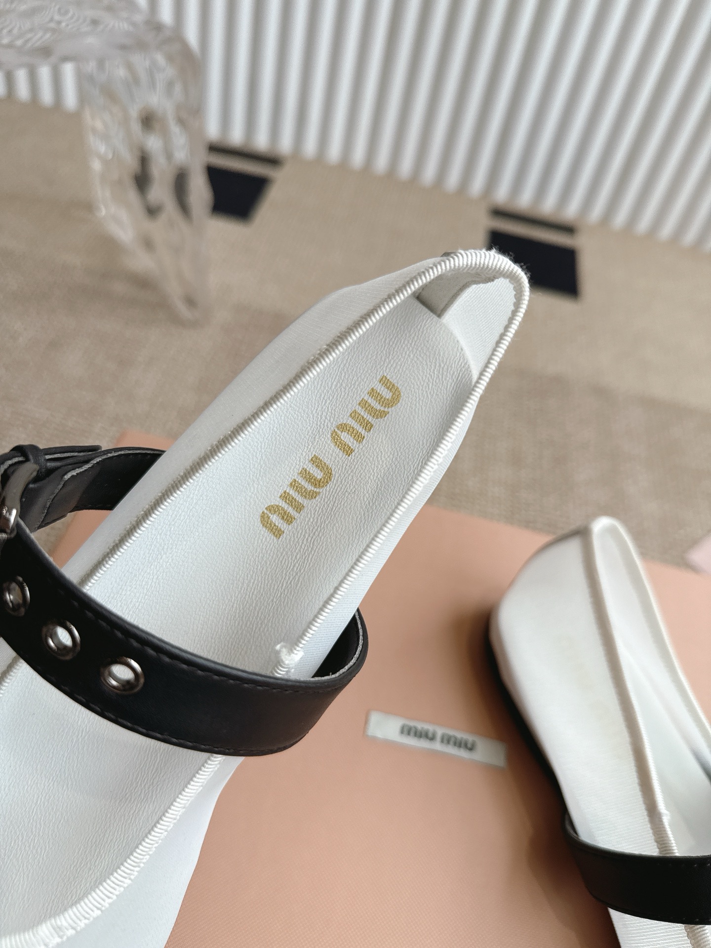 Miu Miu Women's White Mesh Ballerina Flats with Black Strap 7 i1746416299881 3261 0 5