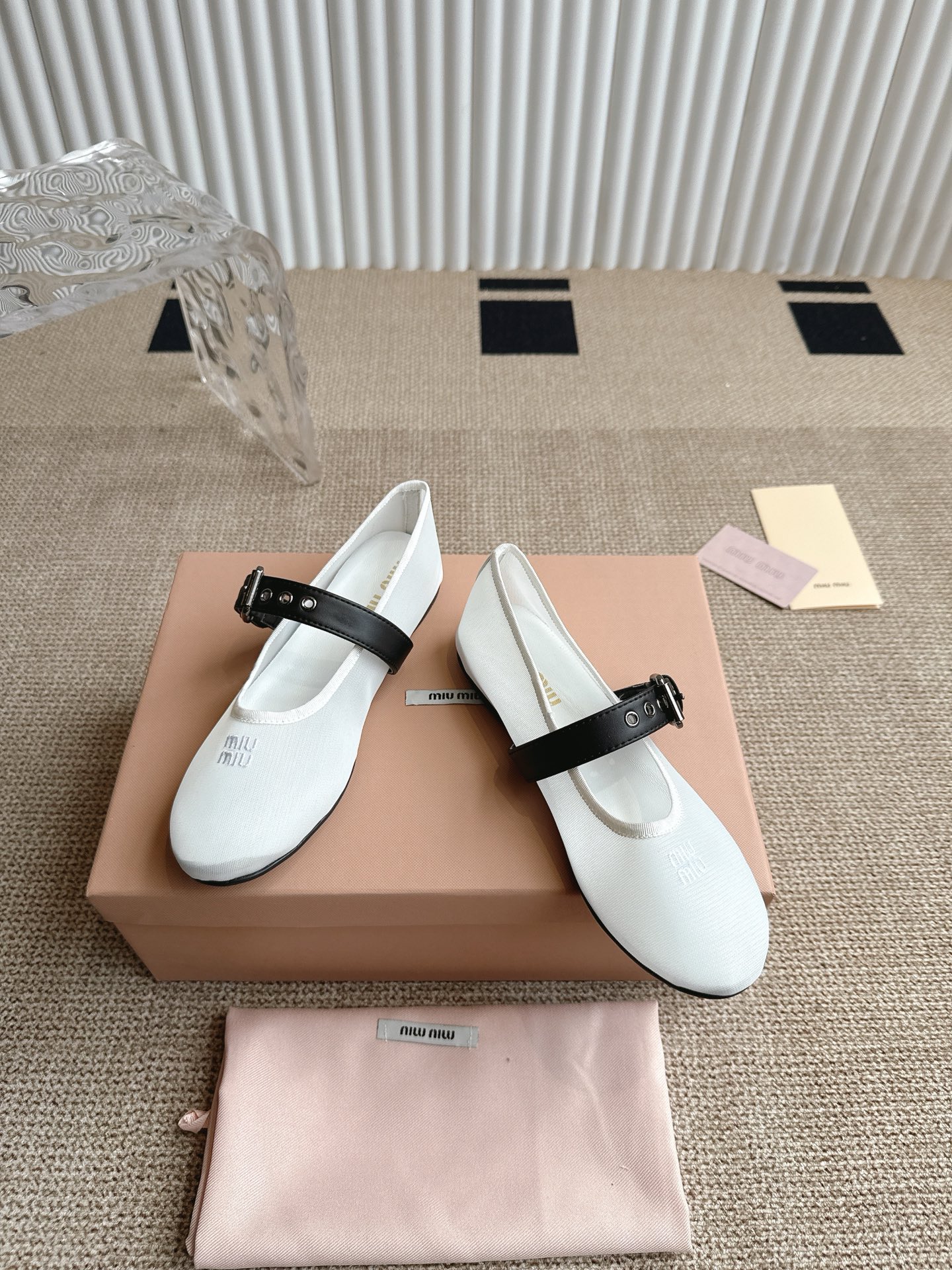 Miu Miu Women's White Mesh Ballerina Flats with Black Strap 4 i1746416301211 411 0 2