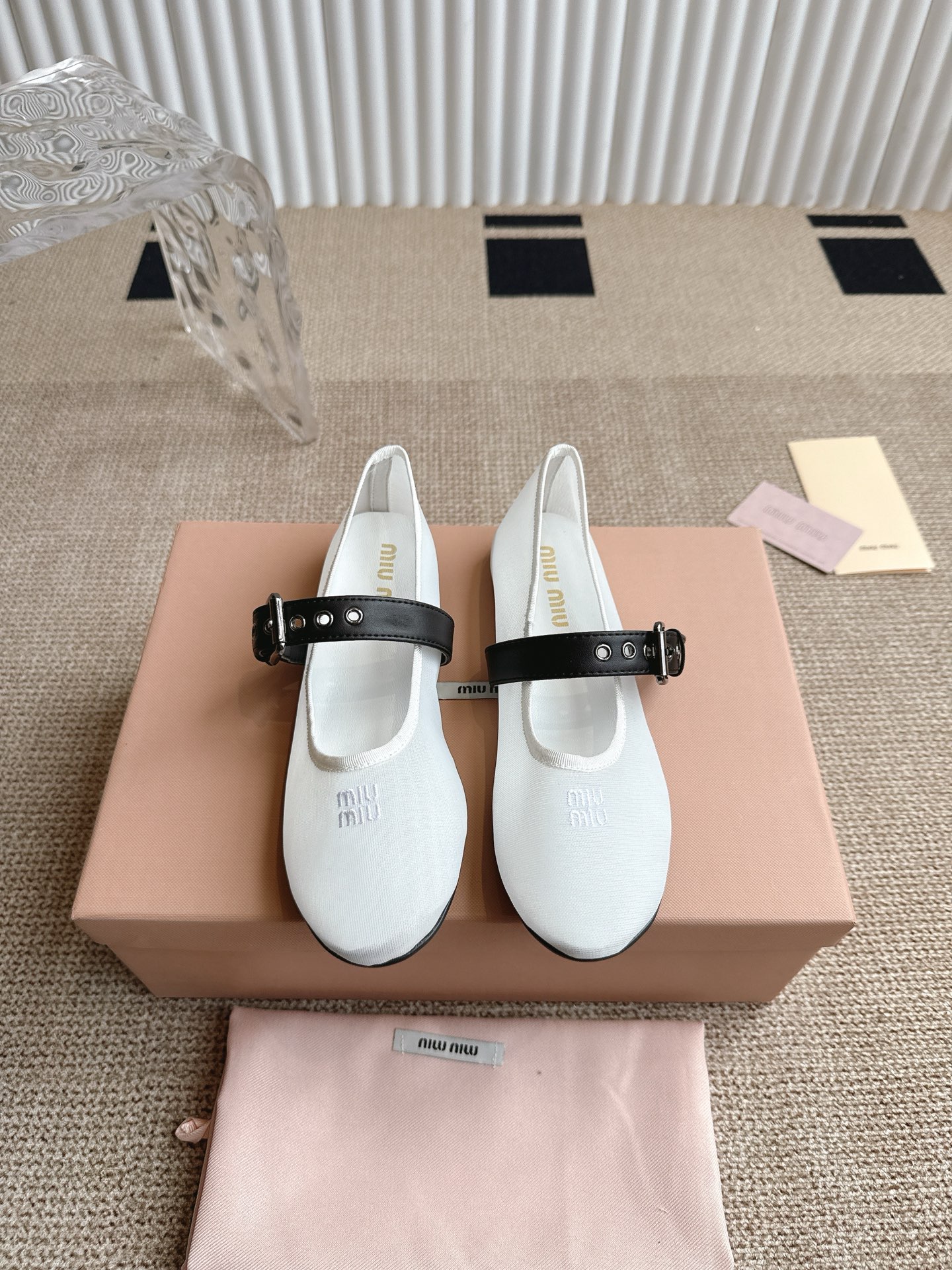 Miu Miu Women's White Mesh Ballerina Flats with Black Strap 2 i1746416301237 9504 0 0