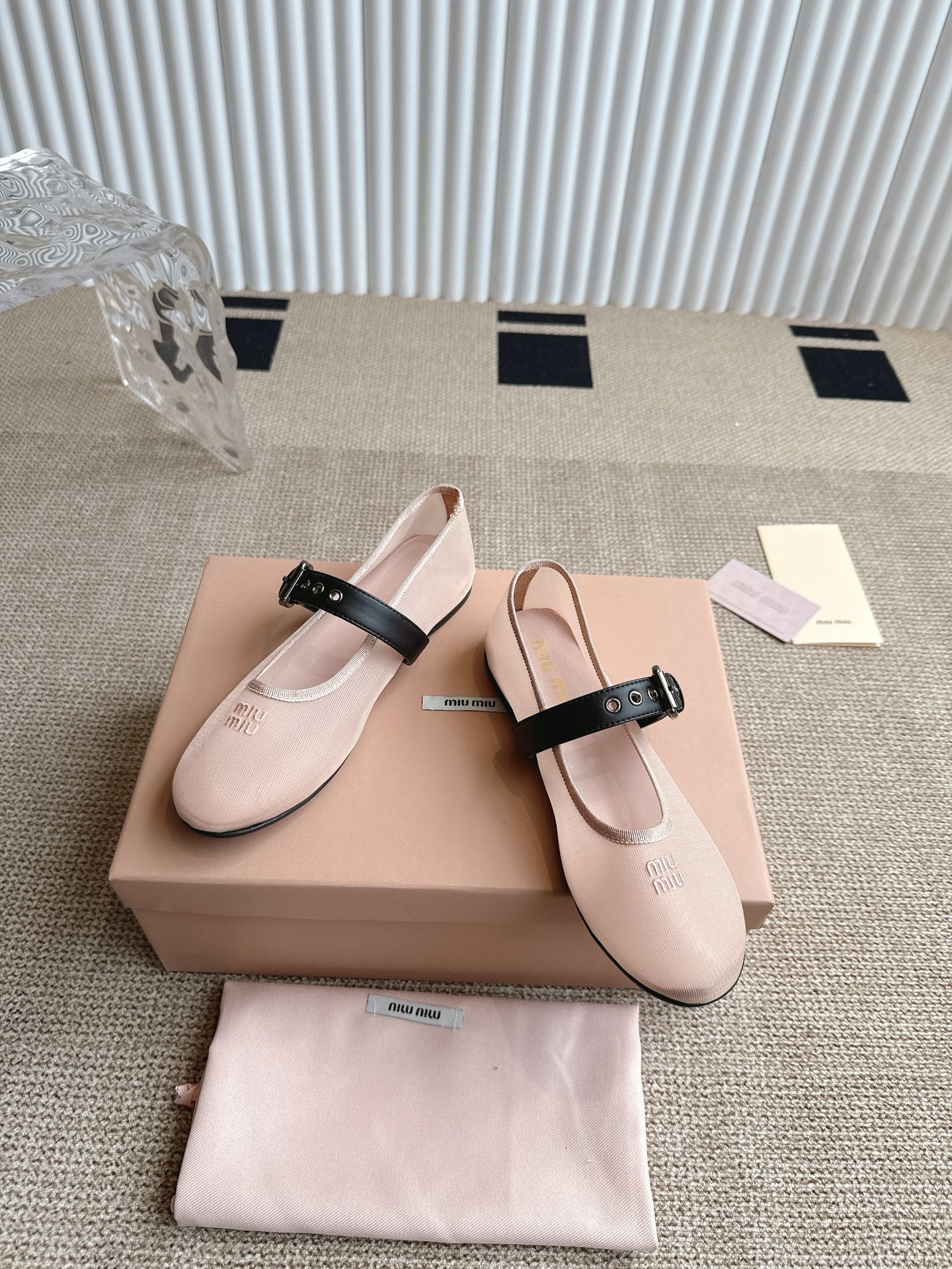 Miu Miu Women's Ballet Flats Leather Strap Mesh Shoes Size 35-40 4 i1746416339817 5355 0 2