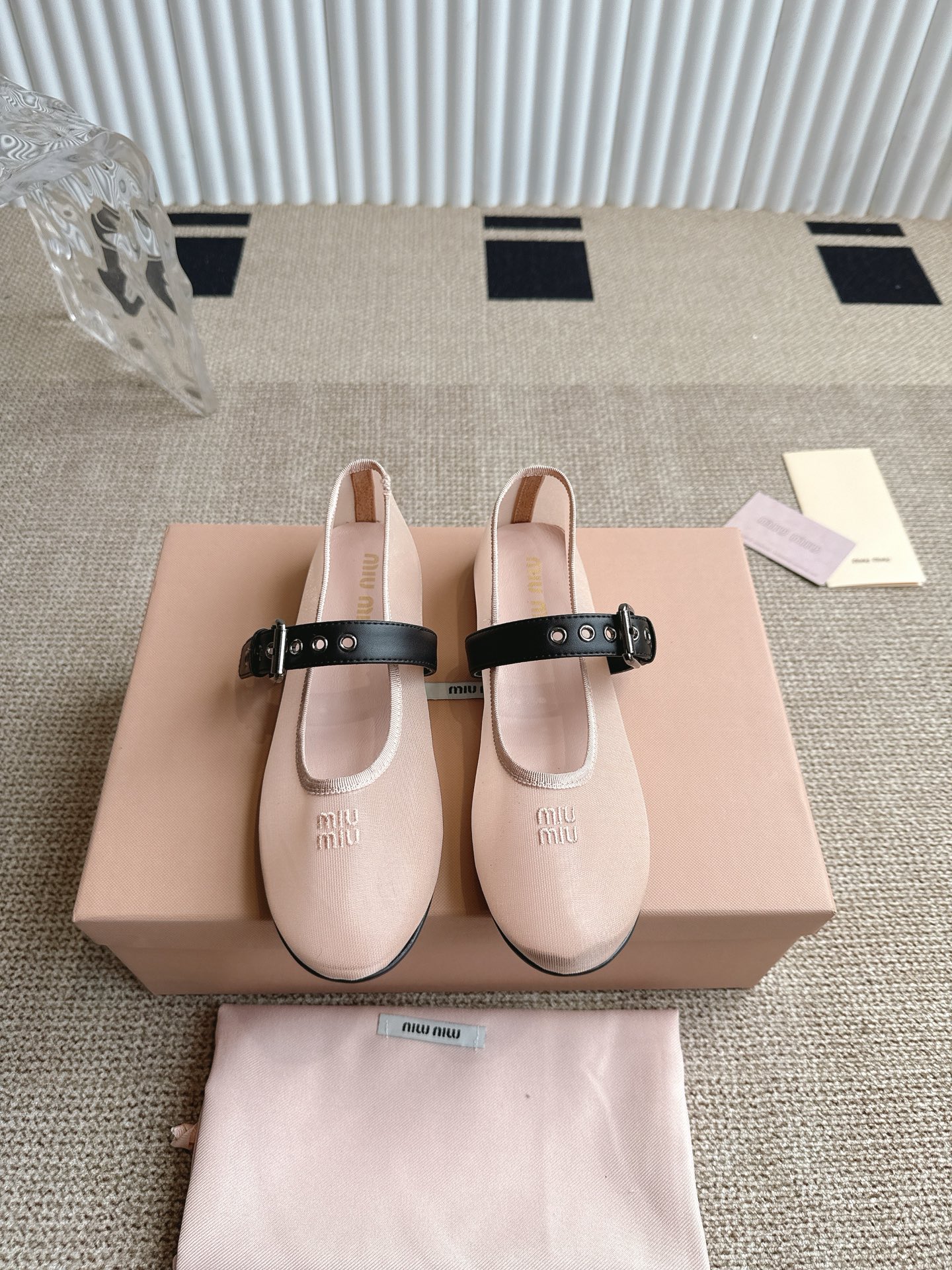 Miu Miu Women's Ballet Flats Leather Strap Mesh Shoes Size 35-40 2 i1746416341093 7164 0 0