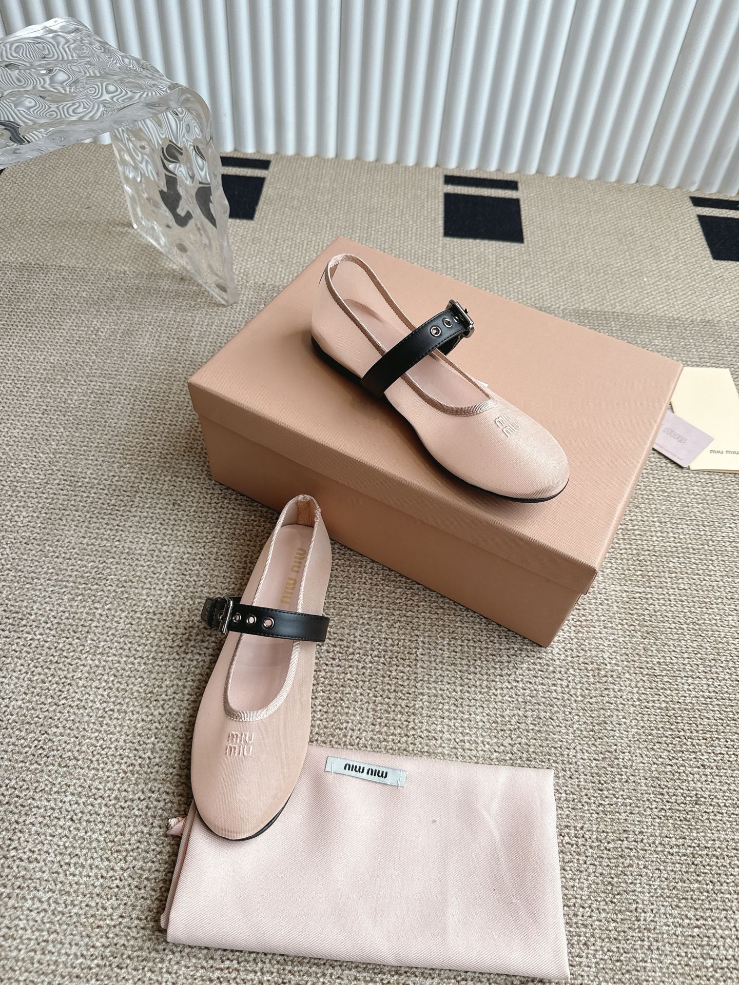 Miu Miu Women's Ballet Flats Leather Strap Mesh Shoes Size 35-40 5 i1746416341104 6420 0 3