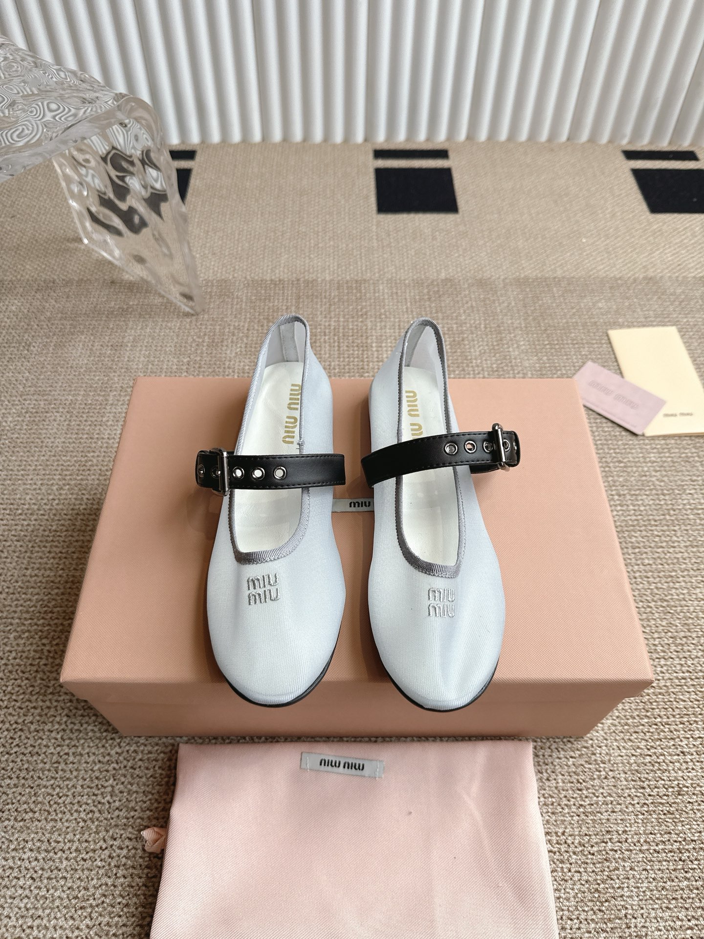 Miu Miu Women's Ballet Flats with Buckle-Strap Detail, White, Sizes 35-40 2 i1746416358868 1201 0 0