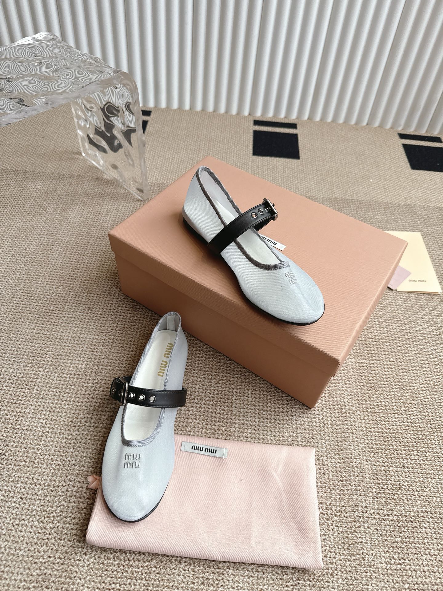 Miu Miu Women's Ballet Flats with Buckle-Strap Detail, White, Sizes 35-40 5 i1746416370540 6937 0 3