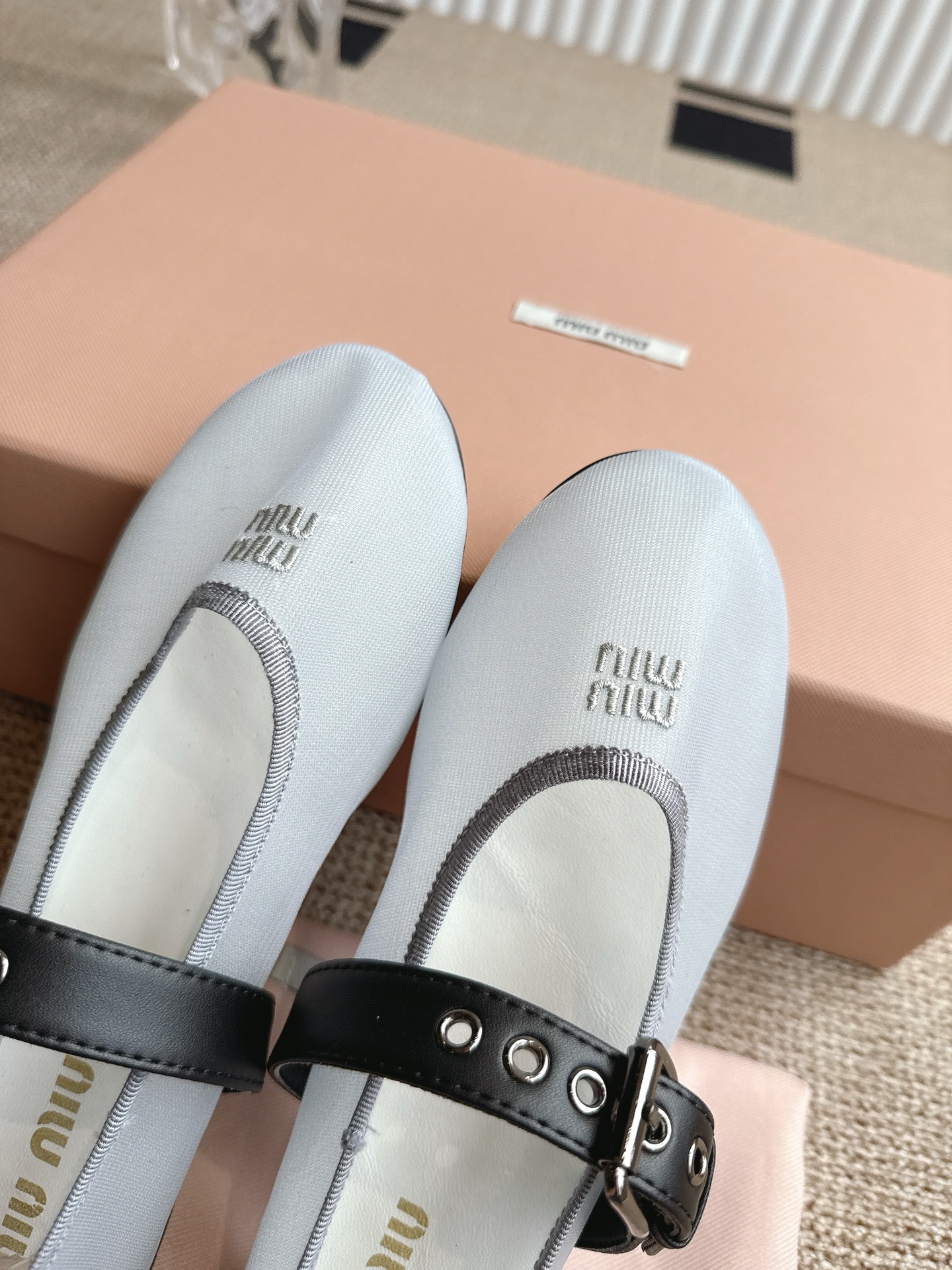 Miu Miu Women's Ballet Flats with Buckle-Strap Detail, White, Sizes 35-40 8 i1746416370564 5122 0 6