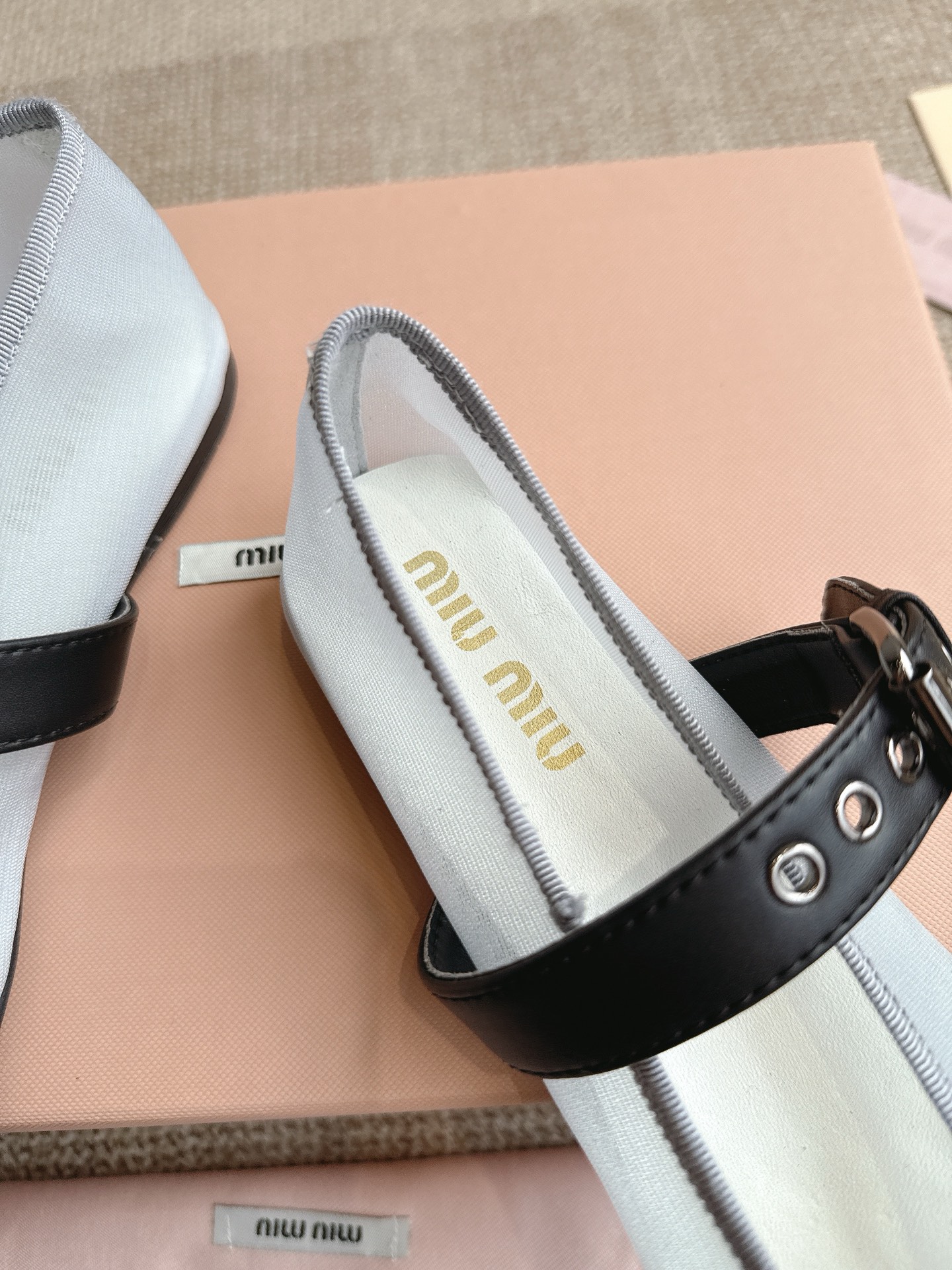 Miu Miu Women's Ballet Flats with Buckle-Strap Detail, White, Sizes 35-40 7 i1746416370581 6374 0 5