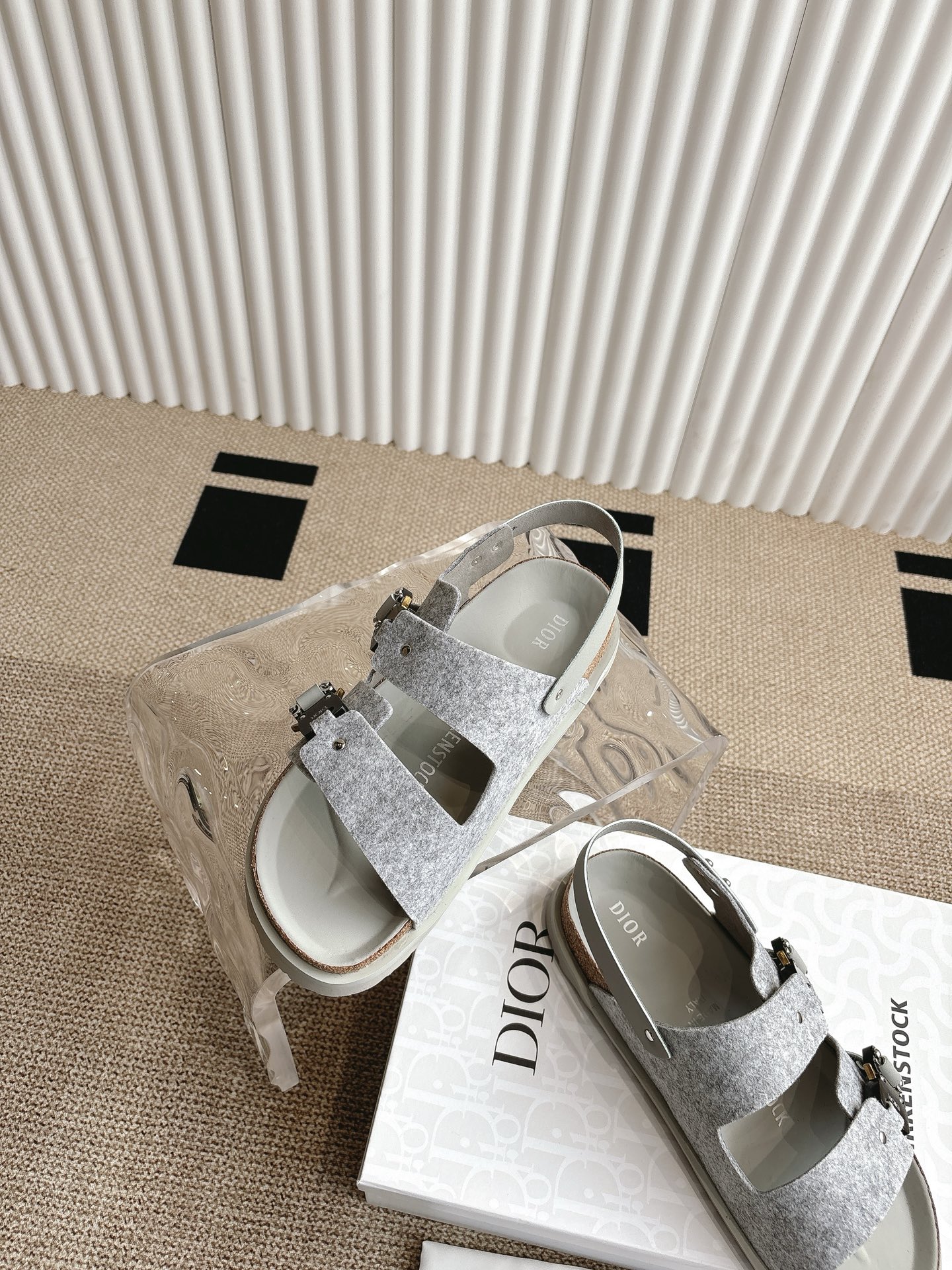 Dior x Birkenstock Limited Edition Gray Felt Sandals Slides Shoes 5 i1746555349490 9867 0 4